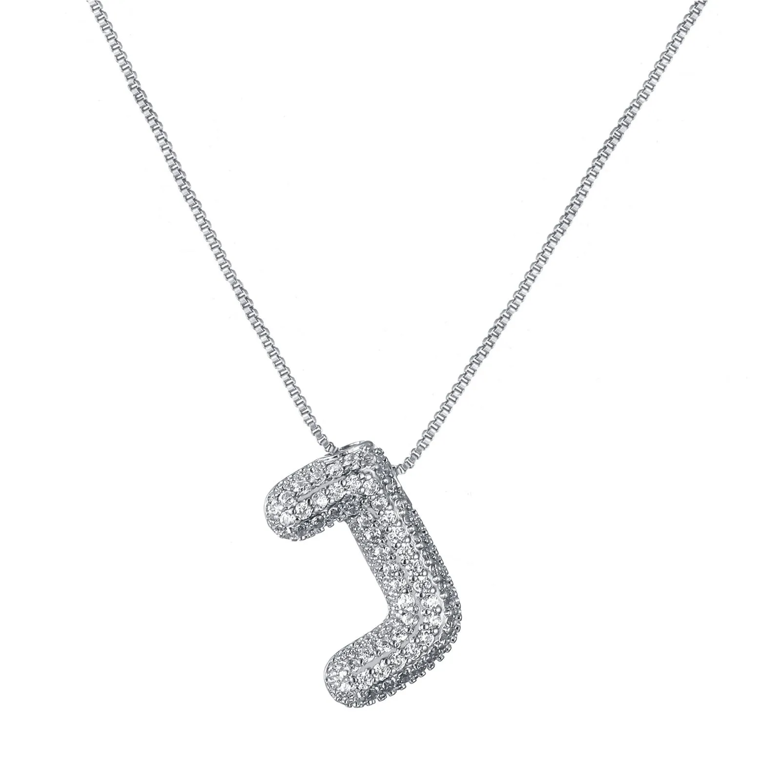 RWQIAN Bubble Initial Letter Chain Argento Delle Donne Balloon Sparkling Zirconia Lettera Pendente Collana Alfabeto J Gioielli Regali delle Donne - immagine 1
