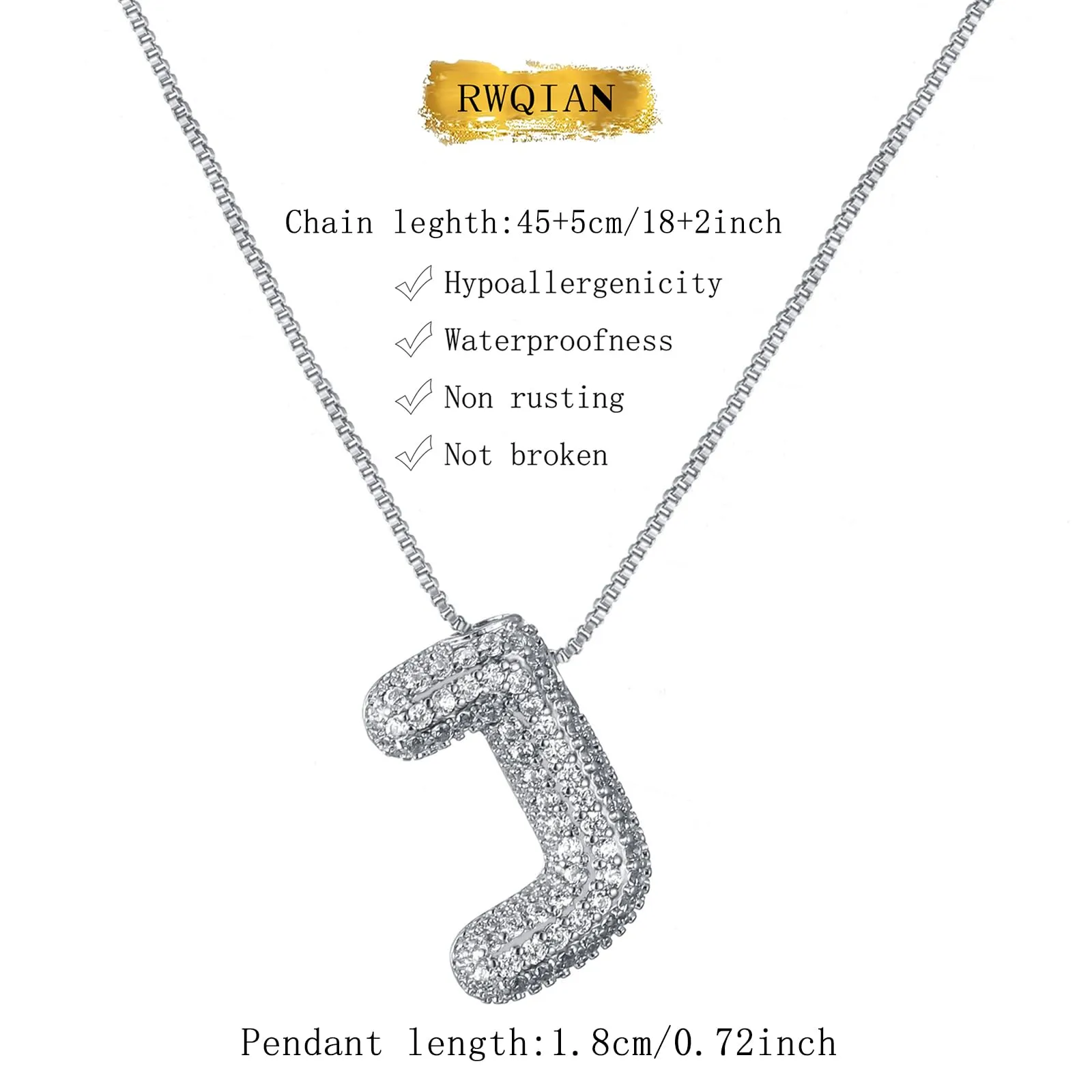 RWQIAN Bubble Initial Letter Chain Argento Delle Donne Balloon Sparkling Zirconia Lettera Pendente Collana Alfabeto J Gioielli Regali delle Donne - immagine 2