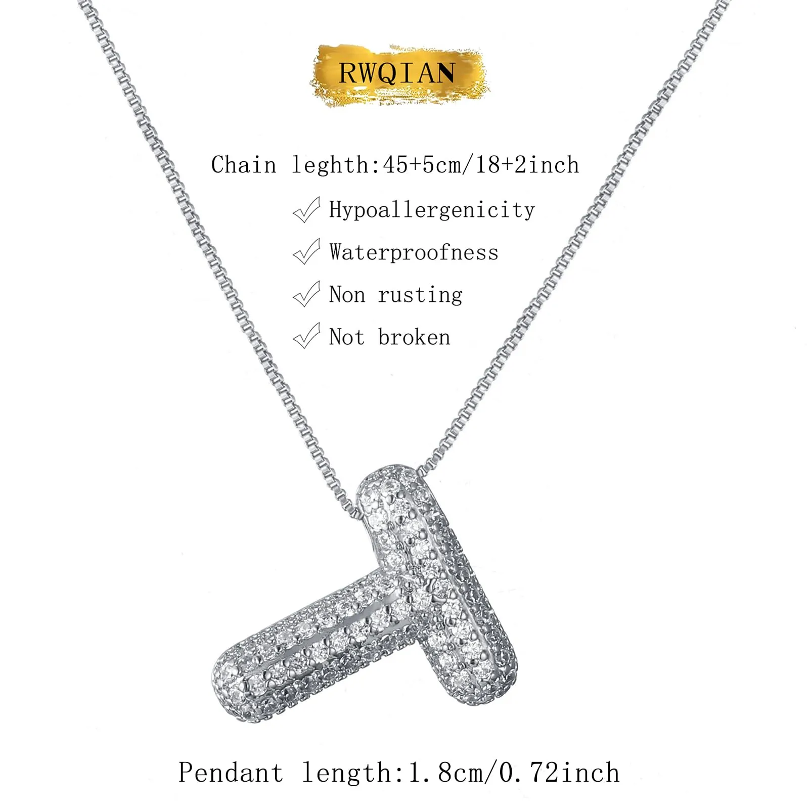 RWQIAN Bubble Initial Letter Chain Argento Delle Donne Balloon Sparkling Zirconia Lettera Pendente Collana Alfabeto T Gioielli Regali delle Donne - immagine 2