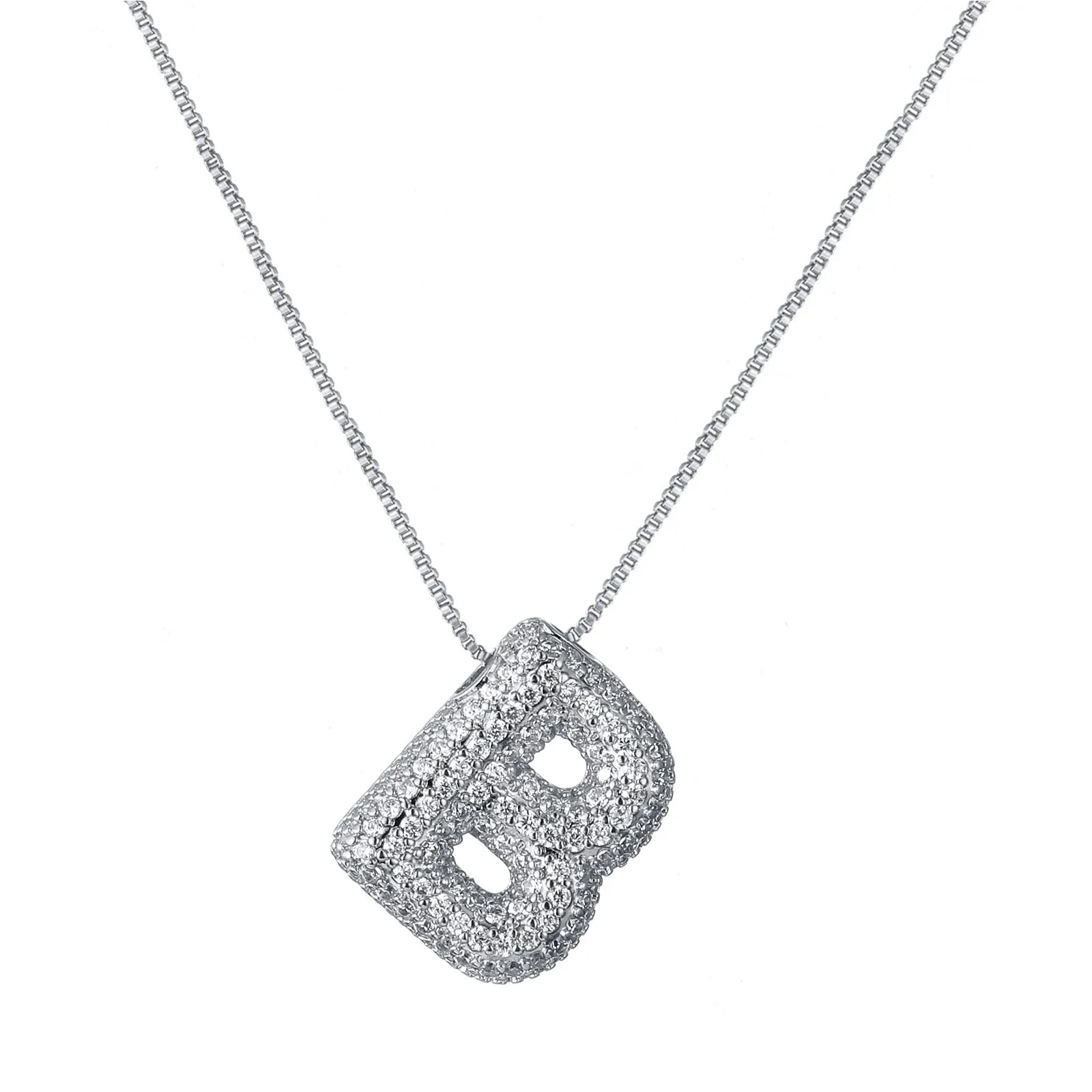 RWQIAN Bubble Initial Letter Chain Argento Delle Donne Balloon Sparkling Zirconia Lettera Pendente Collana Alfabeto B Gioielli Regali delle Donne - immagine 1