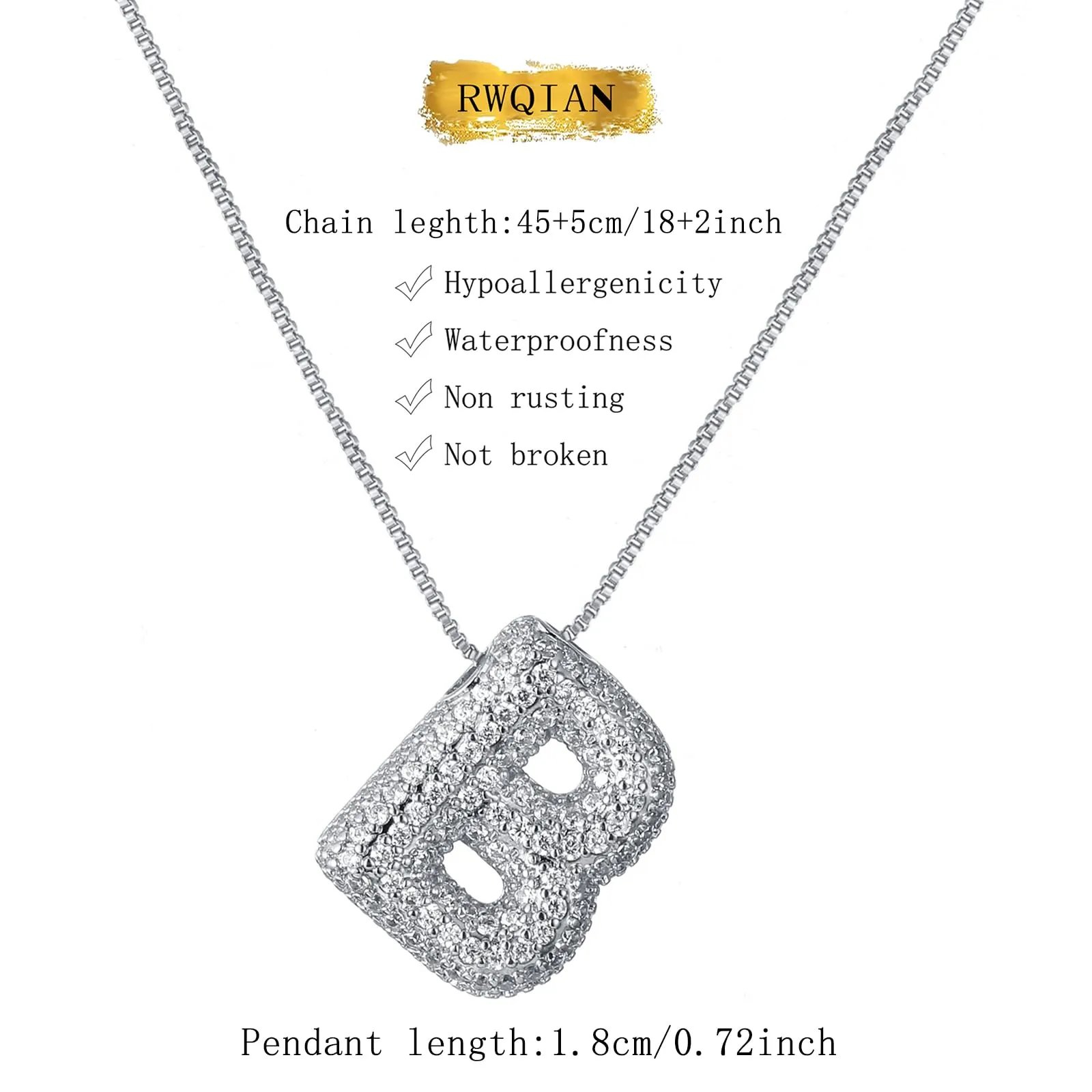 RWQIAN Bubble Initial Letter Chain Argento Delle Donne Balloon Sparkling Zirconia Lettera Pendente Collana Alfabeto B Gioielli Regali delle Donne - immagine 2