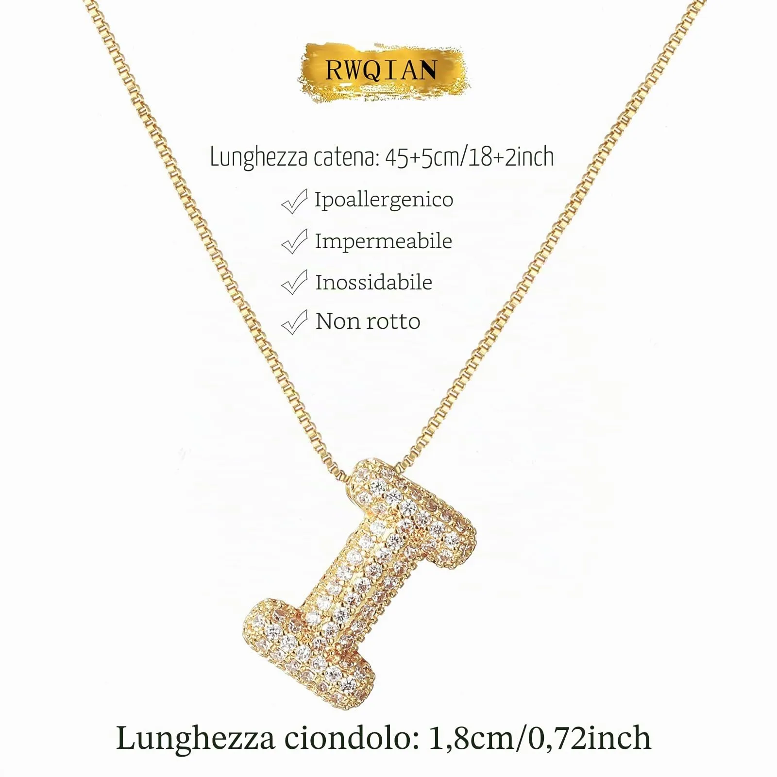RWQIAN Bubble Initial Letter Chain Oro Delle Donne Balloon Sparkling Zirconia Lettera Pendente Collana Alfabeto I Gioielli Regali delle Donne - immagine 2