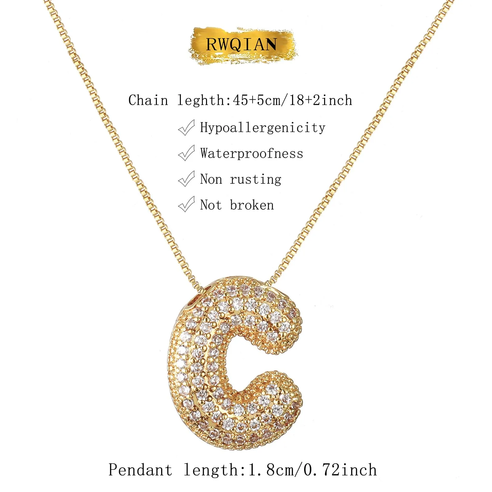 RWQIAN Bubble Initial Letter Chain Oro Delle Donne Balloon Sparkling Zirconia Lettera Pendente Collana Alfabeto C Gioielli Regali delle Donne - immagine 2