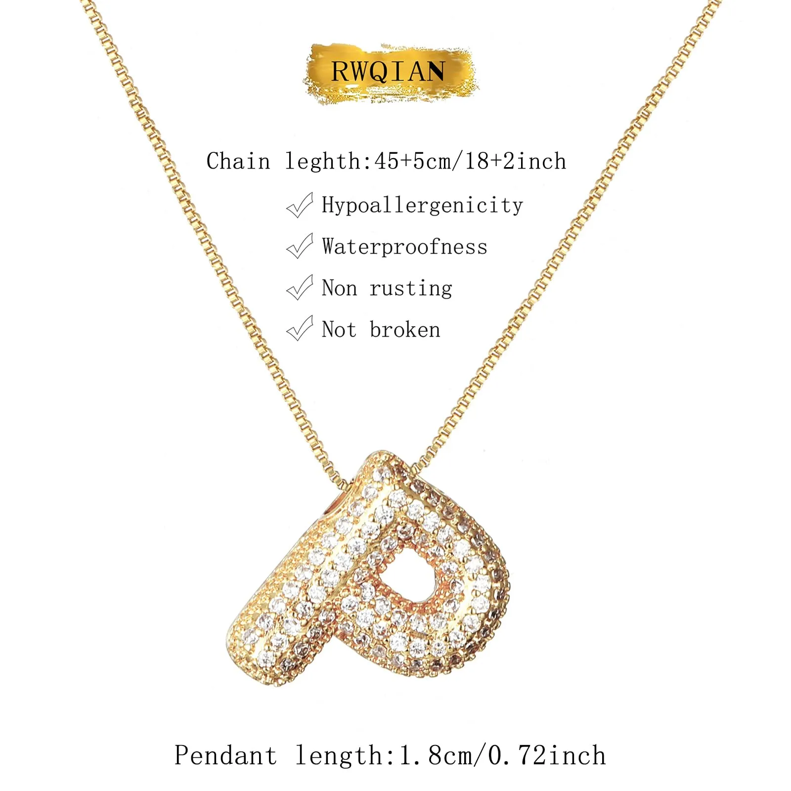 RWQIAN Bubble Initial Letter Chain Oro Delle Donne Balloon Sparkling Zirconia Lettera Pendente Collana Alfabeto P Gioielli Regali delle Donne - immagine 2