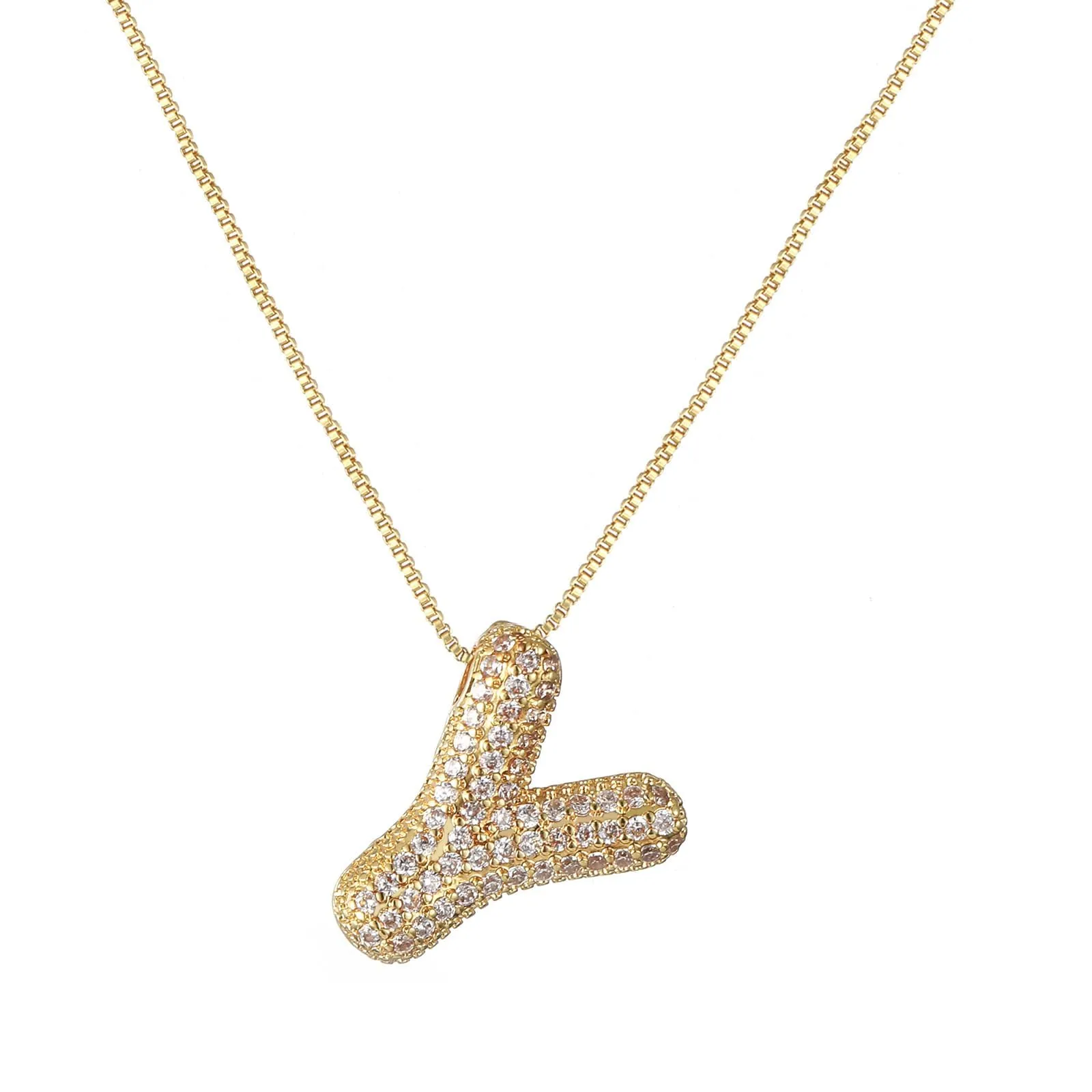 RWQIAN Bubble Initial Letter Chain Oro Delle Donne Balloon Sparkling Zirconia Lettera Pendente Collana Alfabeto Y Gioielli Regali delle Donne - immagine 1