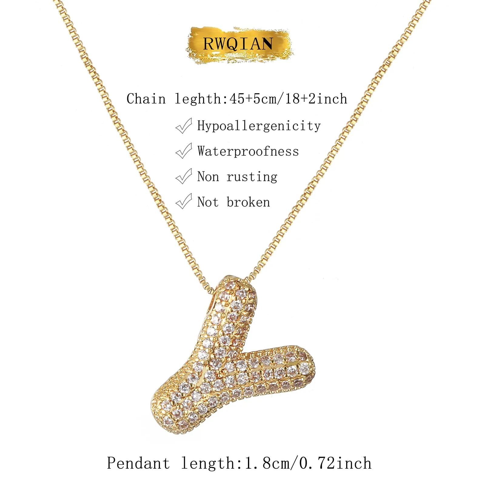 RWQIAN Bubble Initial Letter Chain Oro Delle Donne Balloon Sparkling Zirconia Lettera Pendente Collana Alfabeto Y Gioielli Regali delle Donne - immagine 2