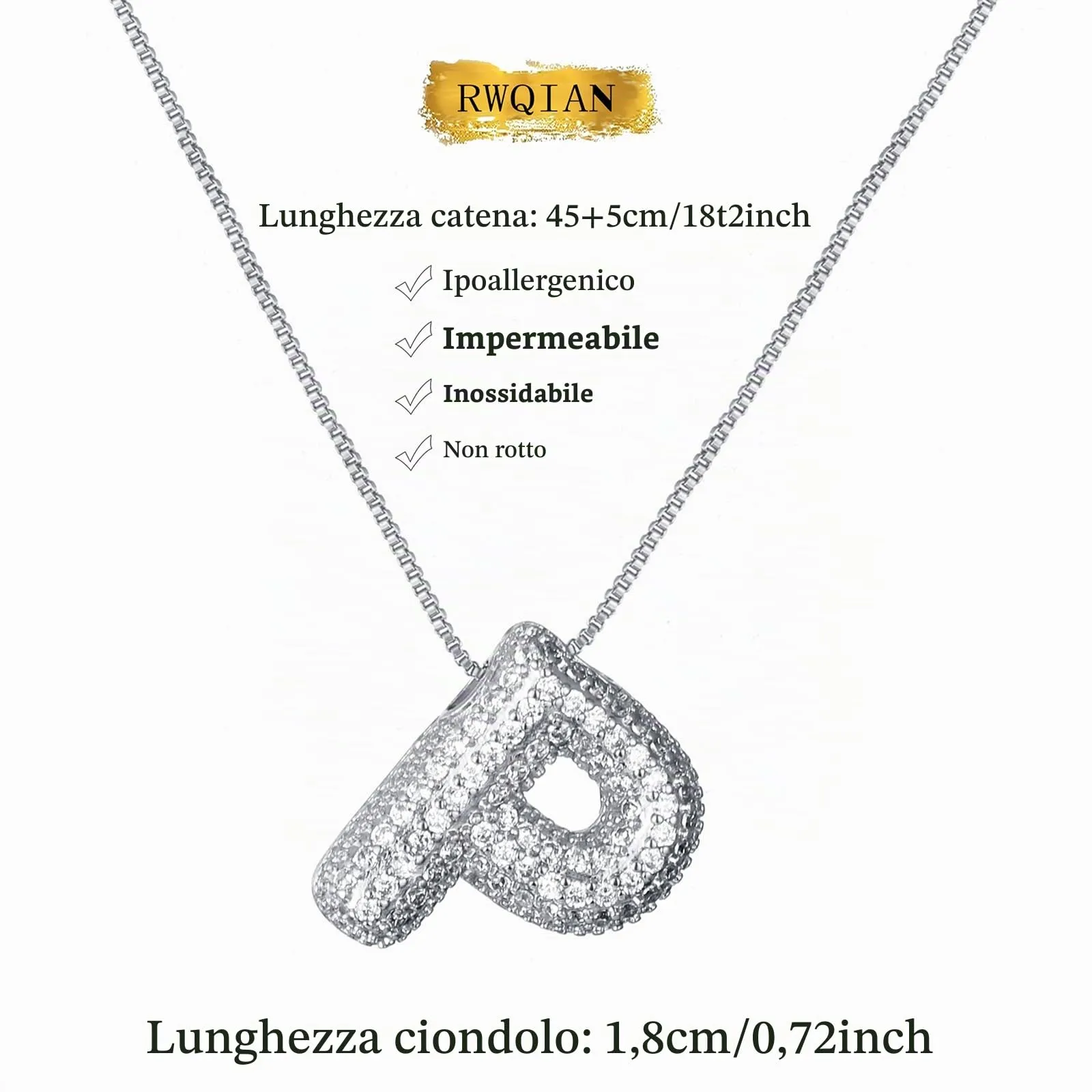 RWQIAN Bubble Initial Letter Chain Argento Delle Donne Balloon Sparkling Zirconia Lettera Pendente Collana Alfabeto P Gioielli Regali delle Donne - immagine 2