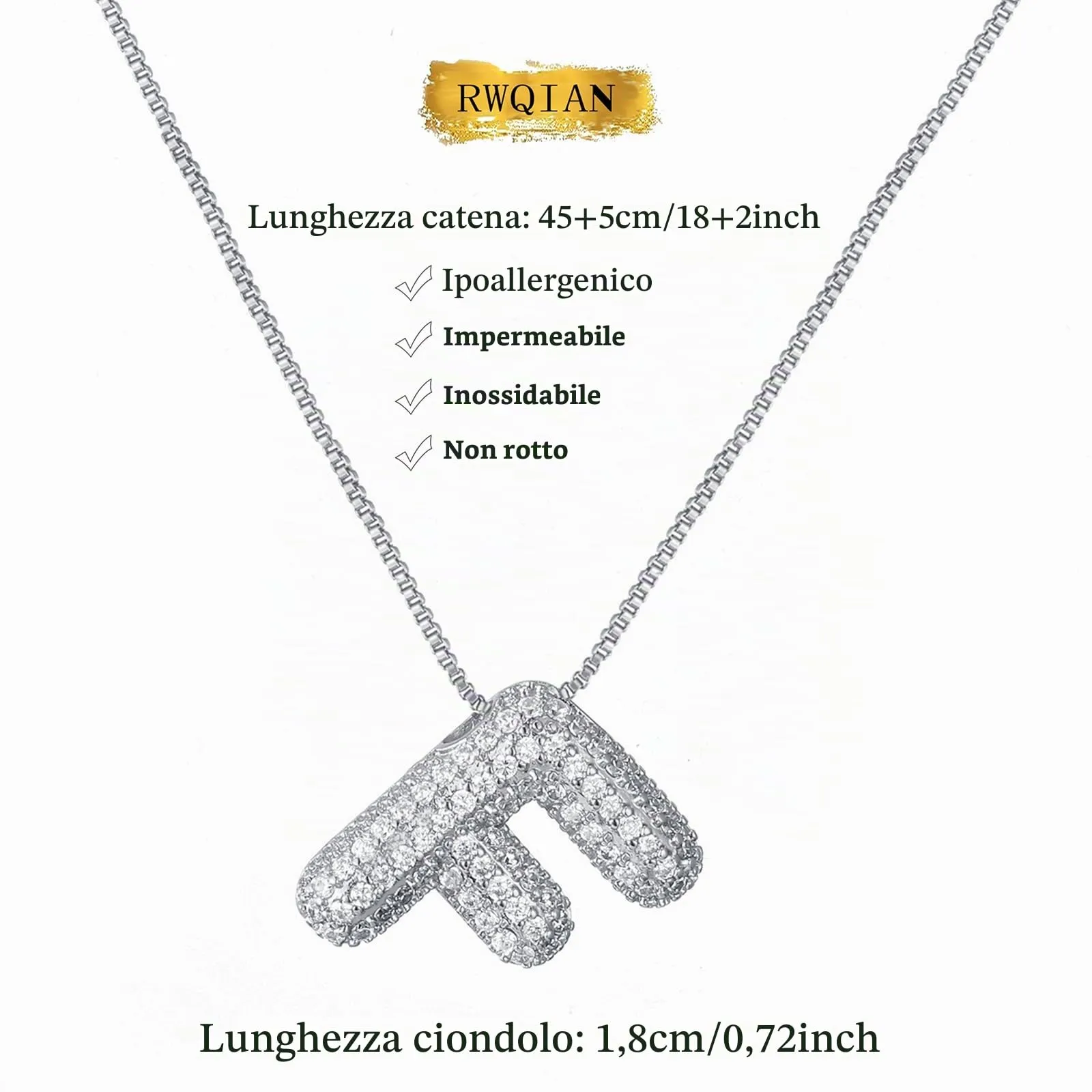 RWQIAN Bubble Initial Letter Chain Argento Delle Donne Balloon Sparkling Zirconia Lettera Pendente Collana Alfabeto F Gioielli Regali delle Donne - immagine 2