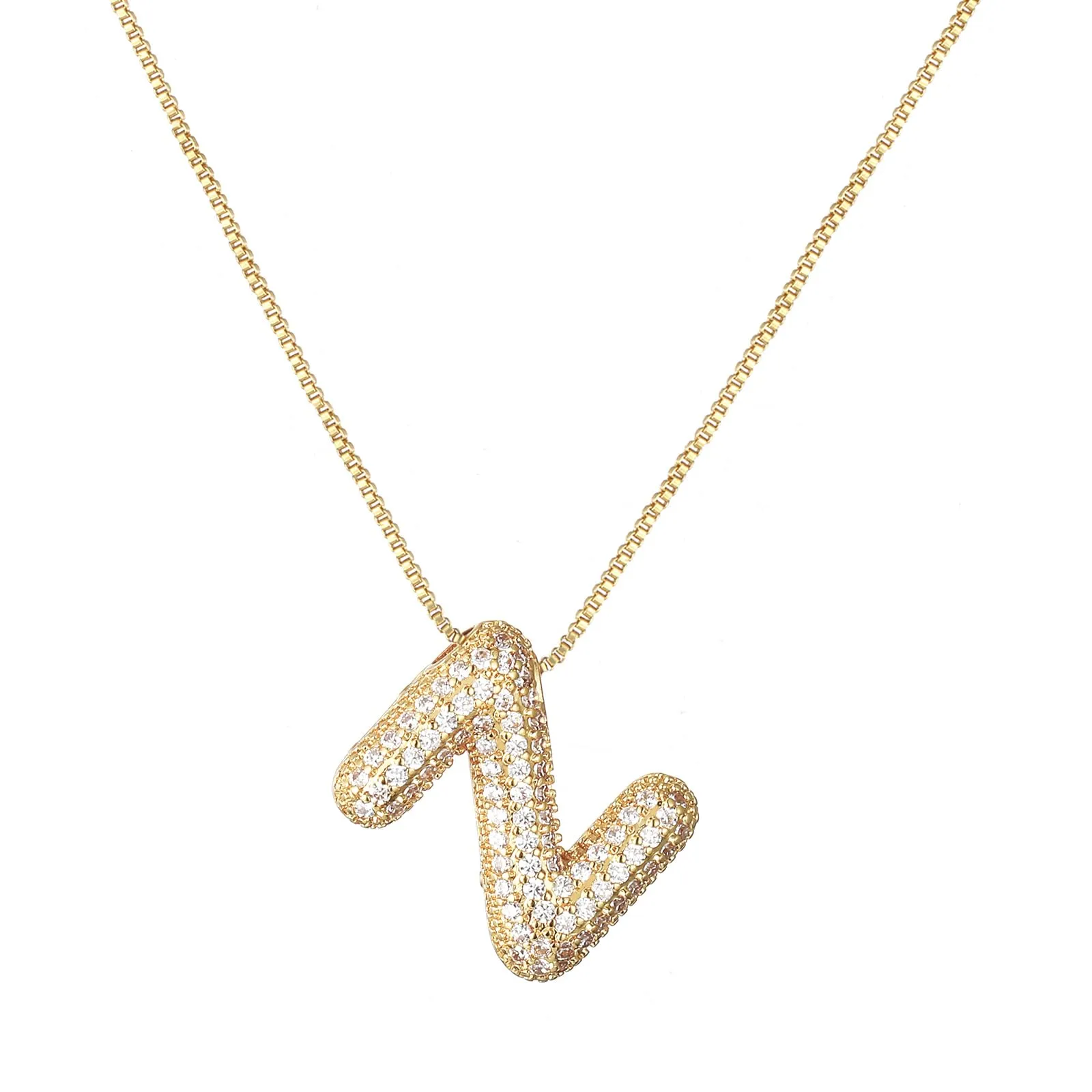 RWQIAN Bubble Initial Letter Chain Oro Delle Donne Balloon Sparkling Zirconia Lettera Pendente Collana Alfabeto Z Gioielli Regali delle Donne - immagine 1