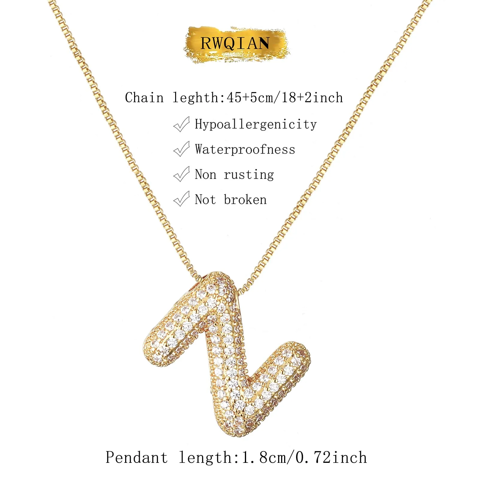RWQIAN Bubble Initial Letter Chain Oro Delle Donne Balloon Sparkling Zirconia Lettera Pendente Collana Alfabeto Z Gioielli Regali delle Donne - immagine 2