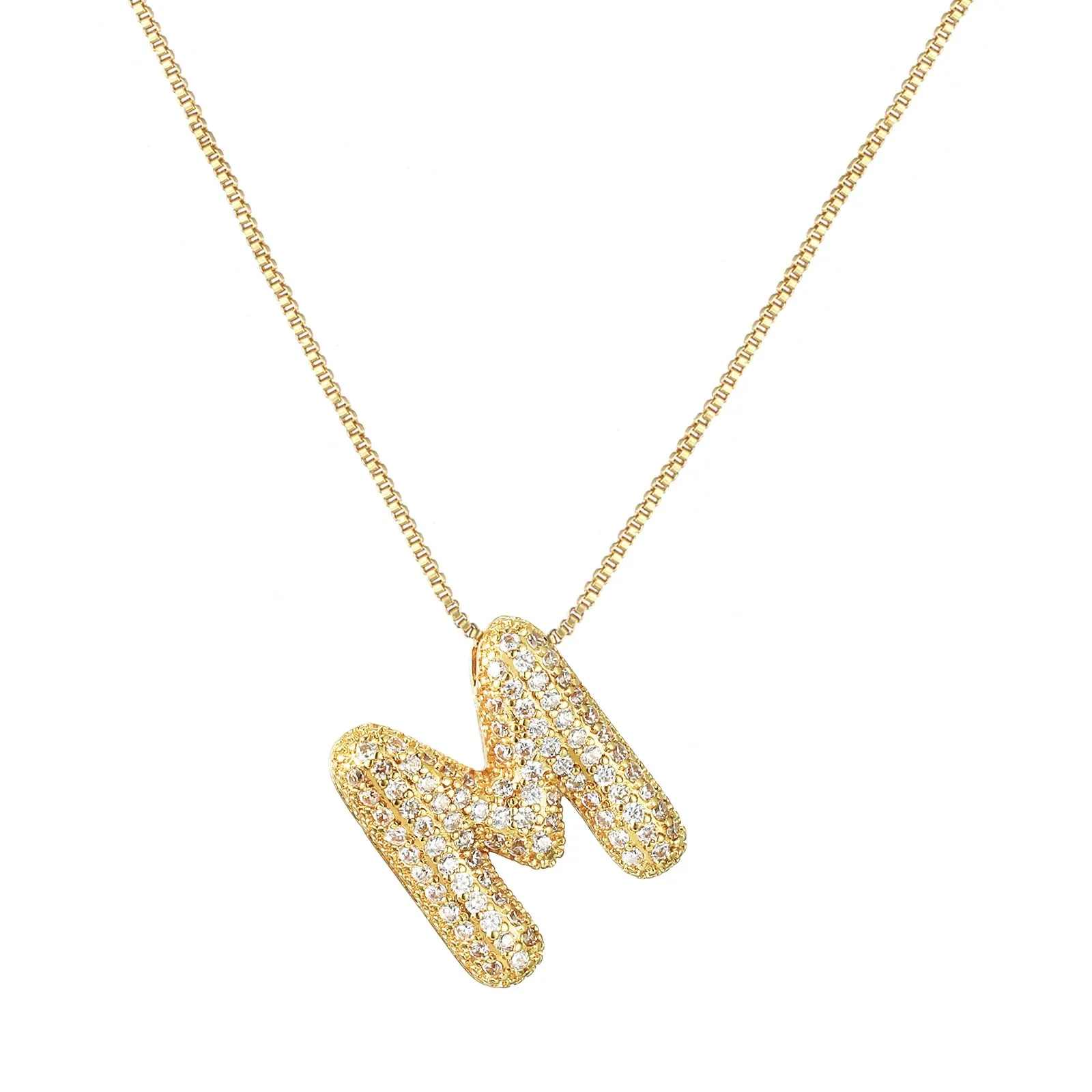 RWQIAN Bubble Initial Letter Chain Oro Delle Donne Balloon Sparkling Zirconia Lettera Pendente Collana Alfabeto M Gioielli Regali delle Donne - immagine 1