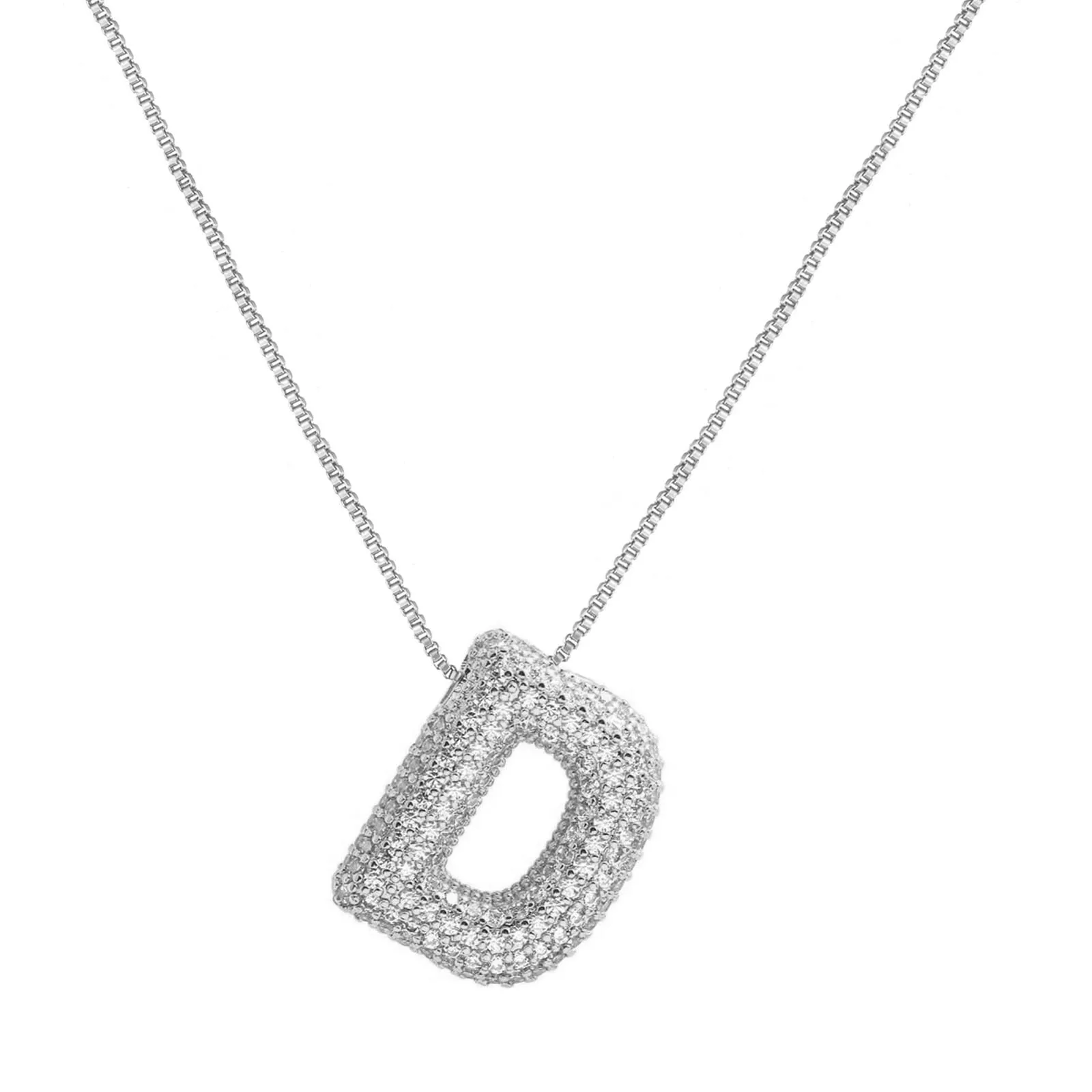 RWQIAN Bubble Initial Letter Chain Argento Delle Donne Balloon Sparkling Zirconia Lettera Pendente Collana Alfabeto D Gioielli Regali delle Donne - immagine 1
