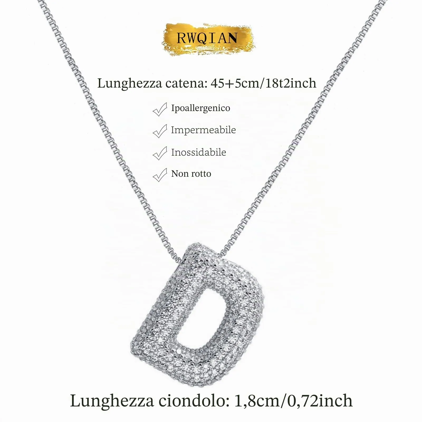 RWQIAN Bubble Initial Letter Chain Argento Delle Donne Balloon Sparkling Zirconia Lettera Pendente Collana Alfabeto D Gioielli Regali delle Donne - immagine 2