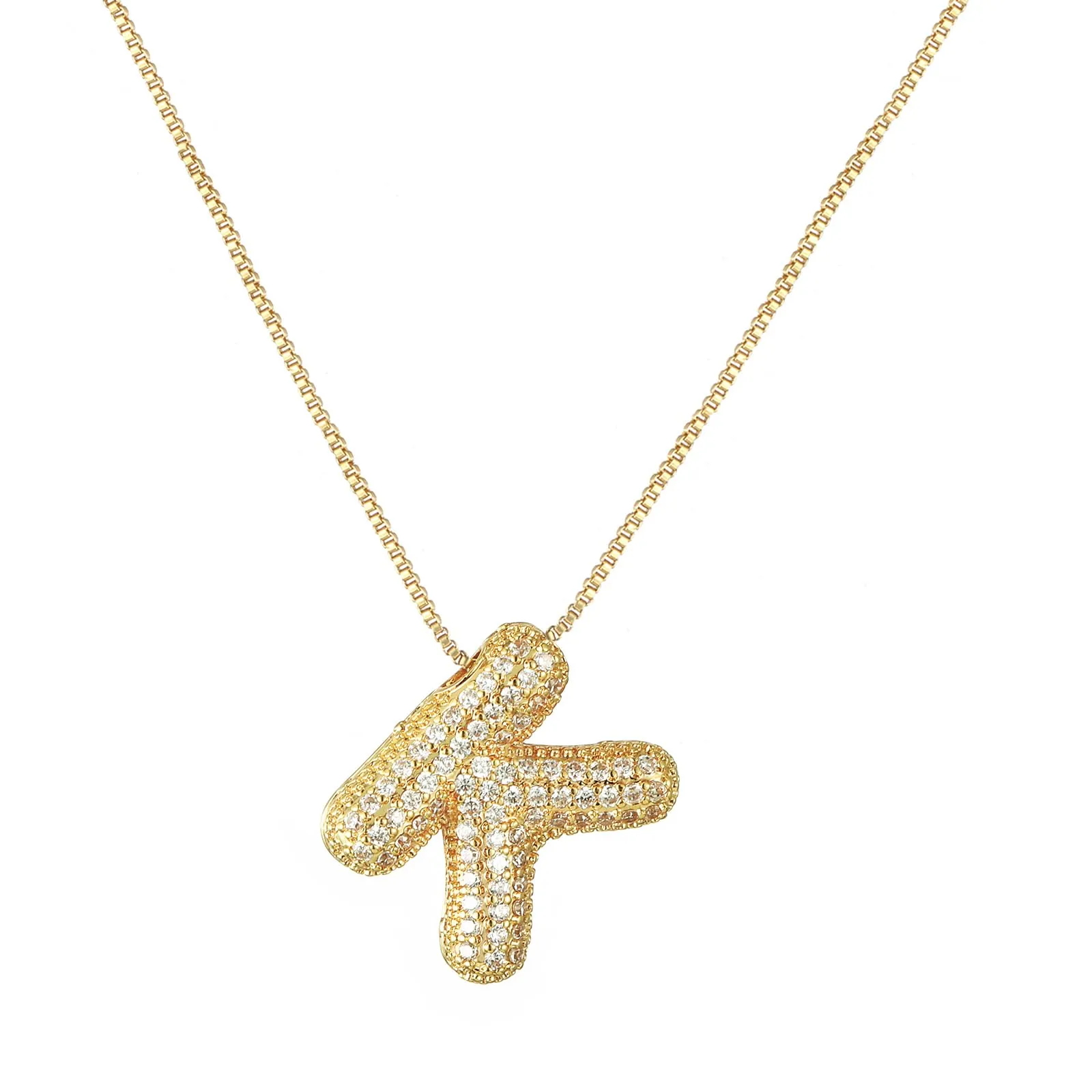 RWQIAN Bubble Initial Letter Chain Oro Delle Donne Balloon Sparkling Zirconia Lettera Pendente Collana Alfabeto K Gioielli Regali delle Donne - immagine 1