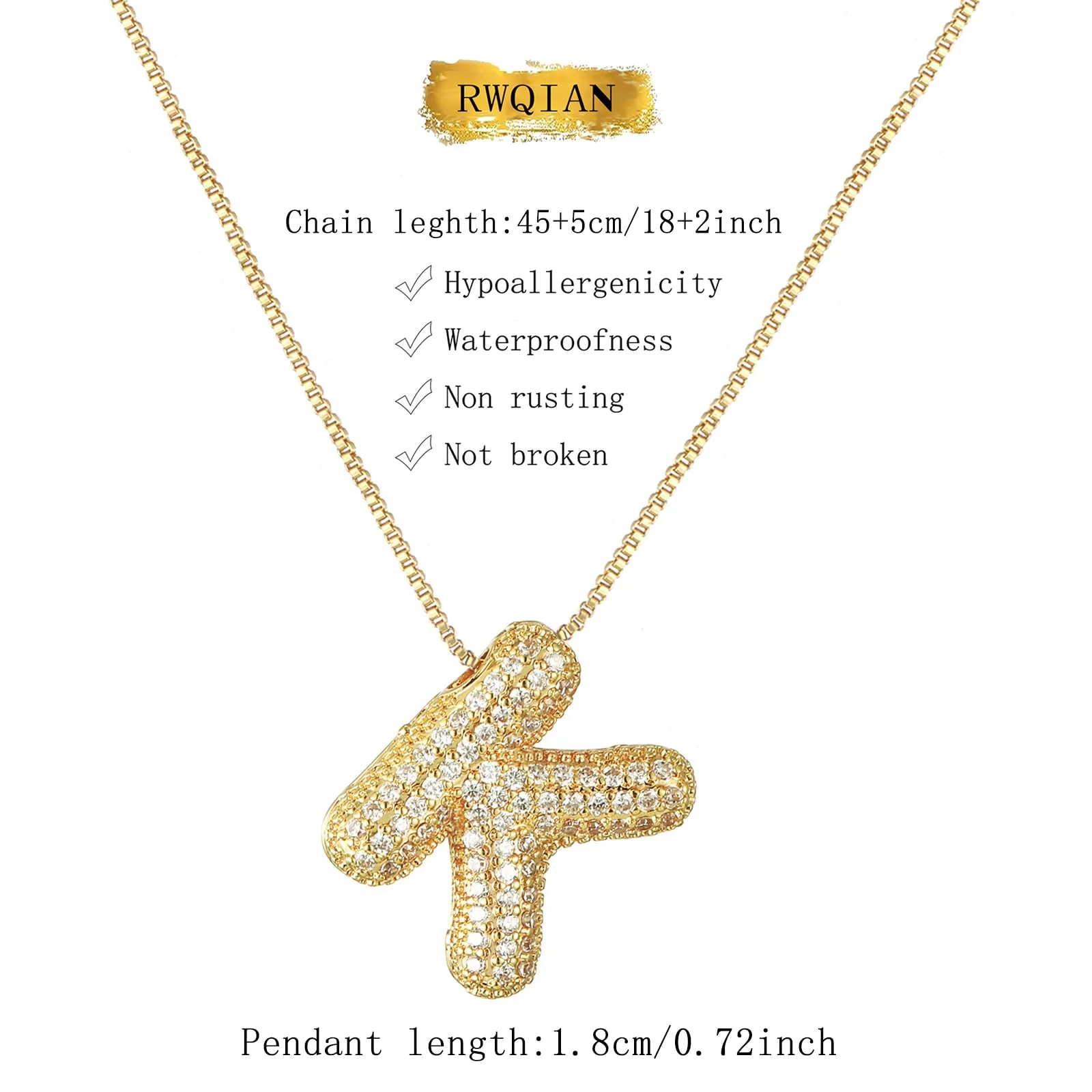 RWQIAN Bubble Initial Letter Chain Oro Delle Donne Balloon Sparkling Zirconia Lettera Pendente Collana Alfabeto K Gioielli Regali delle Donne - immagine 2