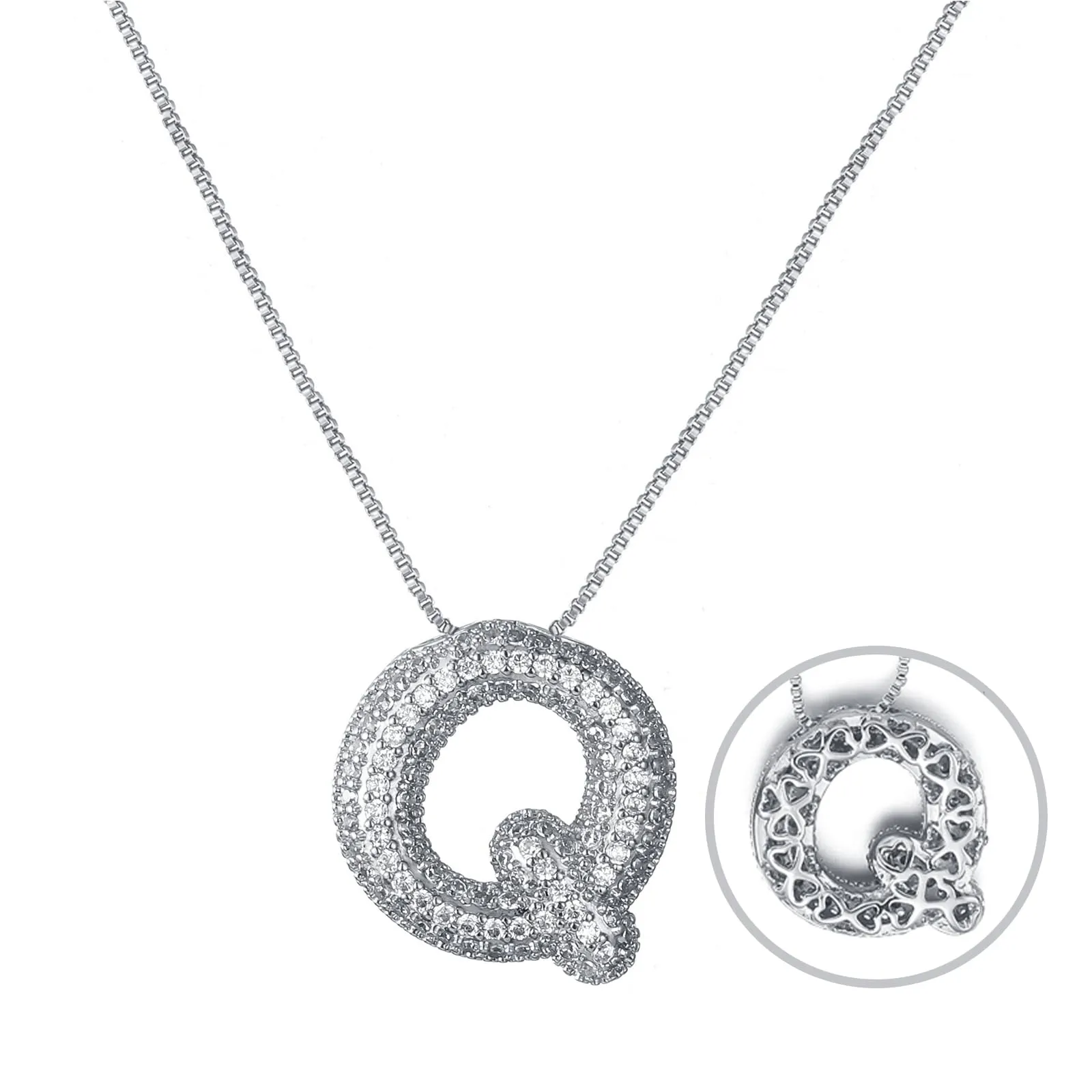 RWQIAN Bubble Initial Letter Chain Argento Delle Donne Balloon Sparkling Zirconia Lettera Pendente Collana Alfabeto Q Gioielli Regali delle Donne - immagine 1
