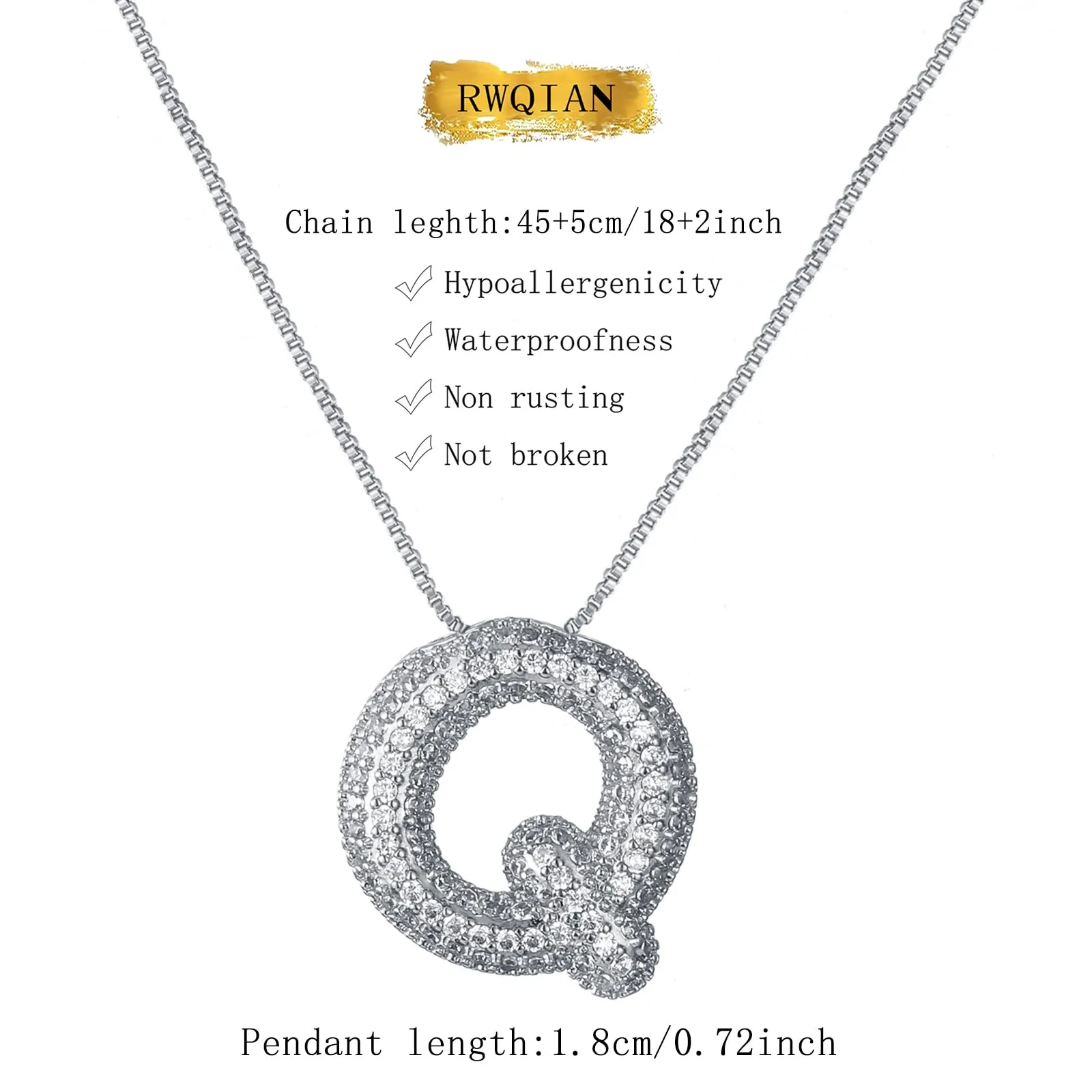 RWQIAN Bubble Initial Letter Chain Argento Delle Donne Balloon Sparkling Zirconia Lettera Pendente Collana Alfabeto Q Gioielli Regali delle Donne - immagine 2