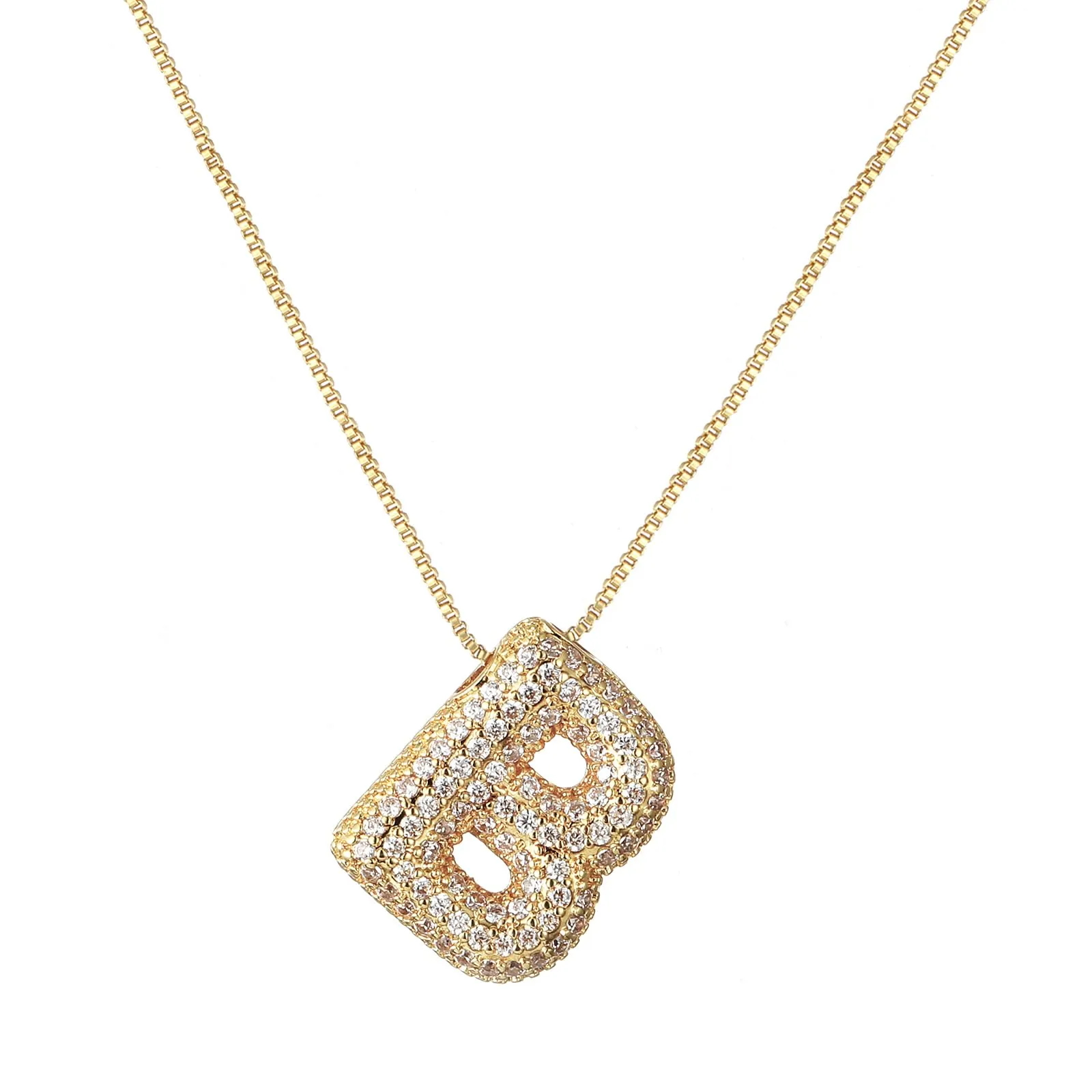 RWQIAN Bubble Initial Letter Chain Oro Delle Donne Balloon Sparkling Zirconia Lettera Pendente Collana Alfabeto B Gioielli Regali delle Donne - immagine 1