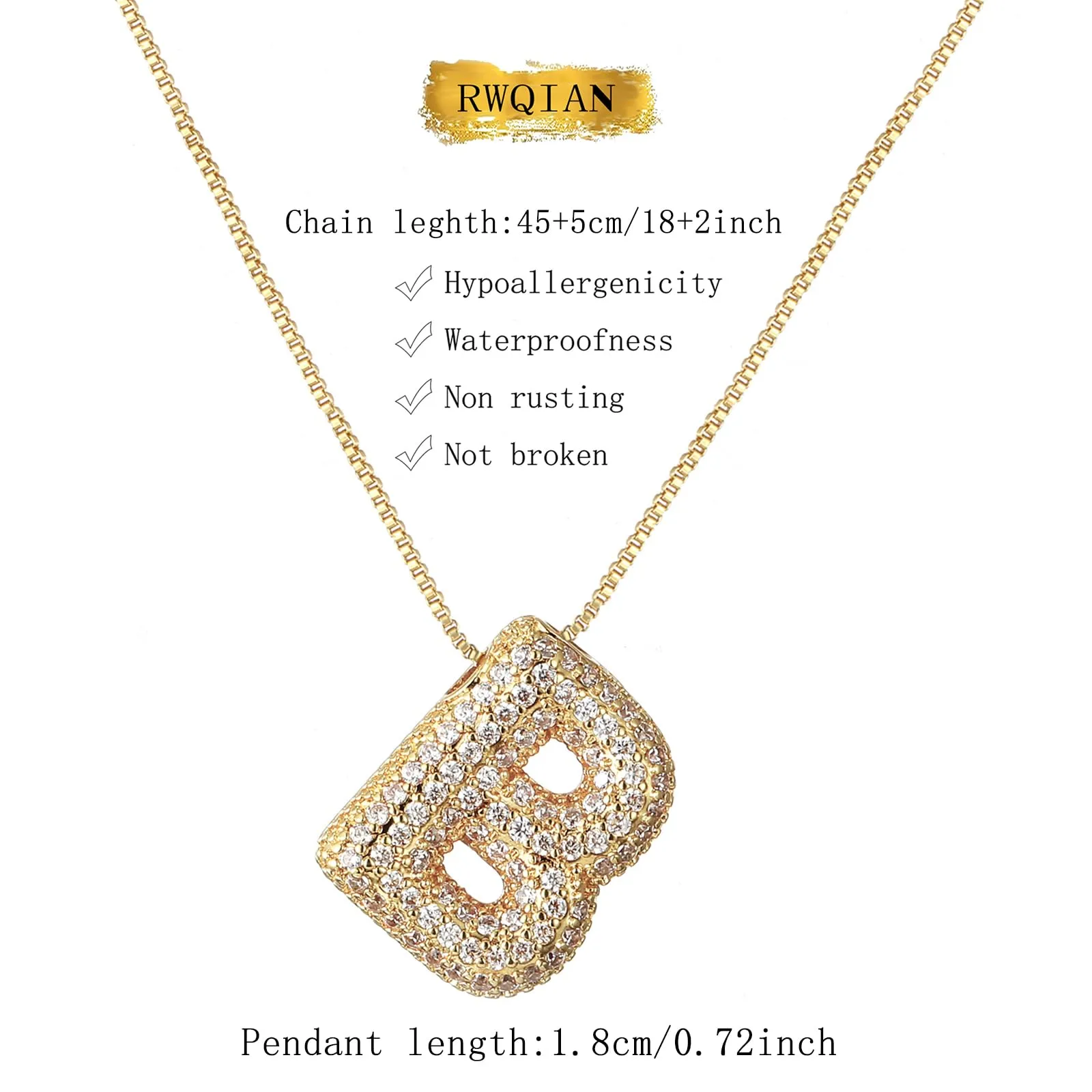 RWQIAN Bubble Initial Letter Chain Oro Delle Donne Balloon Sparkling Zirconia Lettera Pendente Collana Alfabeto B Gioielli Regali delle Donne - immagine 2