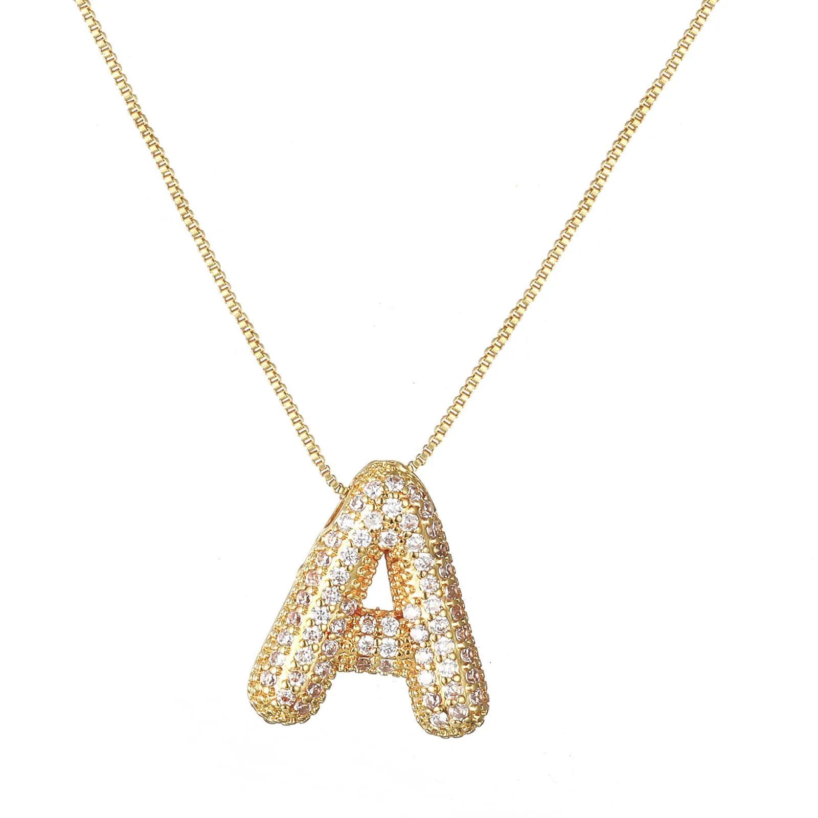RWQIAN Bubble Initial Letter Chain Oro Delle Donne Balloon Sparkling Zirconia Lettera Pendente Collana Alfabeto A Gioielli Regali delle Donne - immagine 1