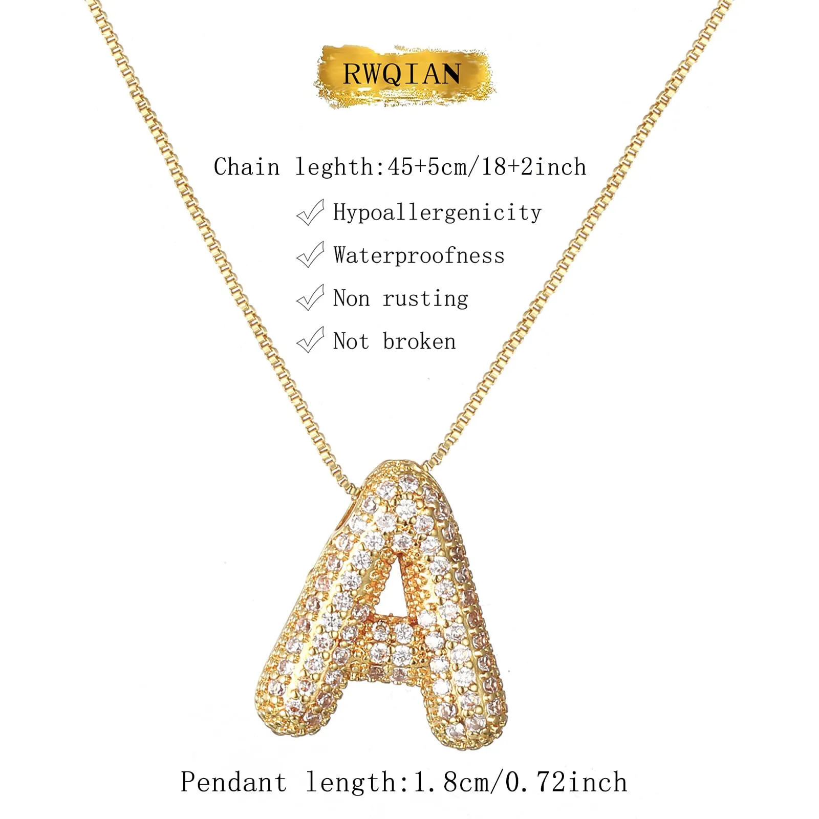 RWQIAN Bubble Initial Letter Chain Oro Delle Donne Balloon Sparkling Zirconia Lettera Pendente Collana Alfabeto A Gioielli Regali delle Donne - immagine 2