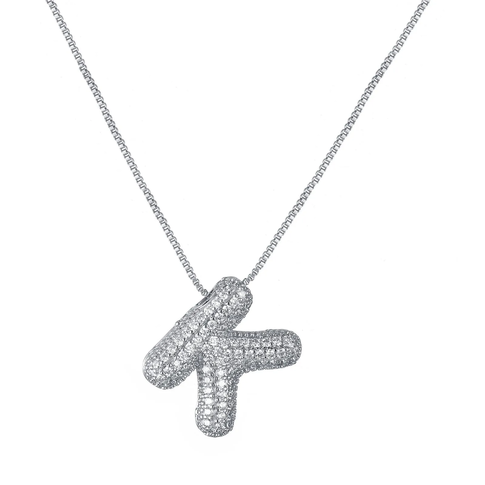 RWQIAN Bubble Initial Letter Chain Argento Delle Donne Balloon Sparkling Zirconia Lettera Pendente Collana Alfabeto K Gioielli Regali delle Donne - immagine 1