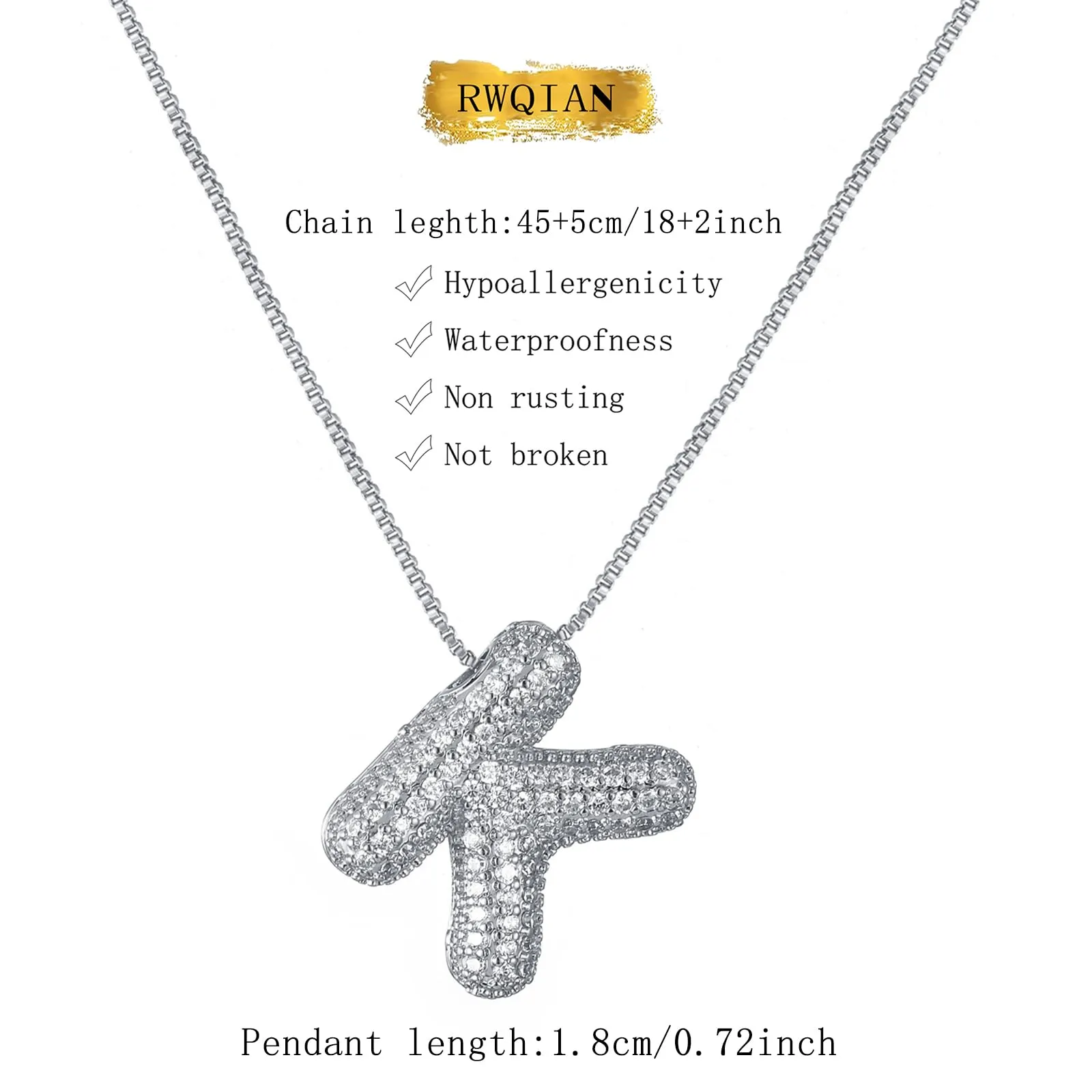 RWQIAN Bubble Initial Letter Chain Argento Delle Donne Balloon Sparkling Zirconia Lettera Pendente Collana Alfabeto K Gioielli Regali delle Donne - immagine 2