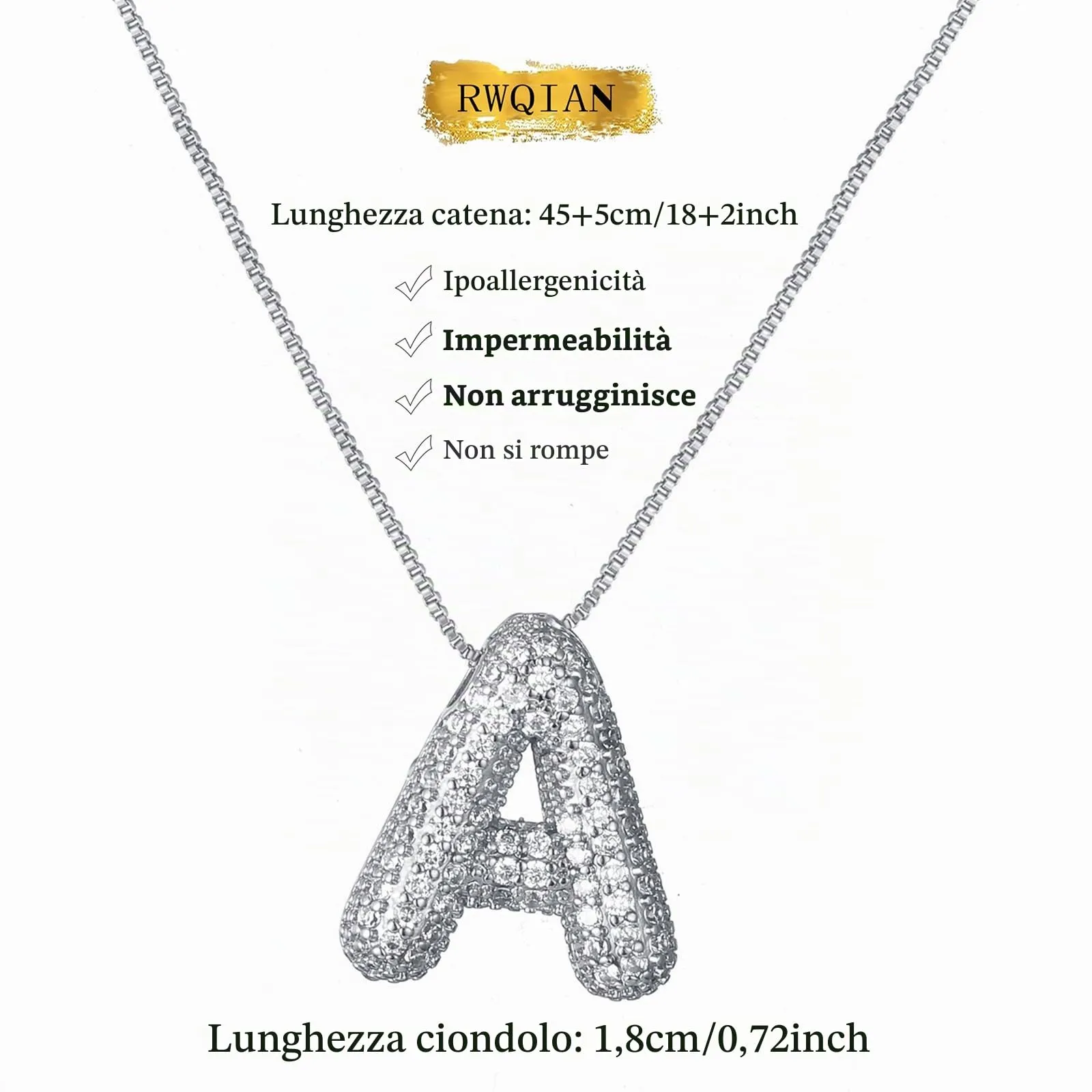 RWQIAN Bubble Initial Letter Chain Argento Delle Donne Balloon Sparkling Zirconia Lettera Pendente Collana Alfabeto A Gioielli Regali delle Donne - immagine 2