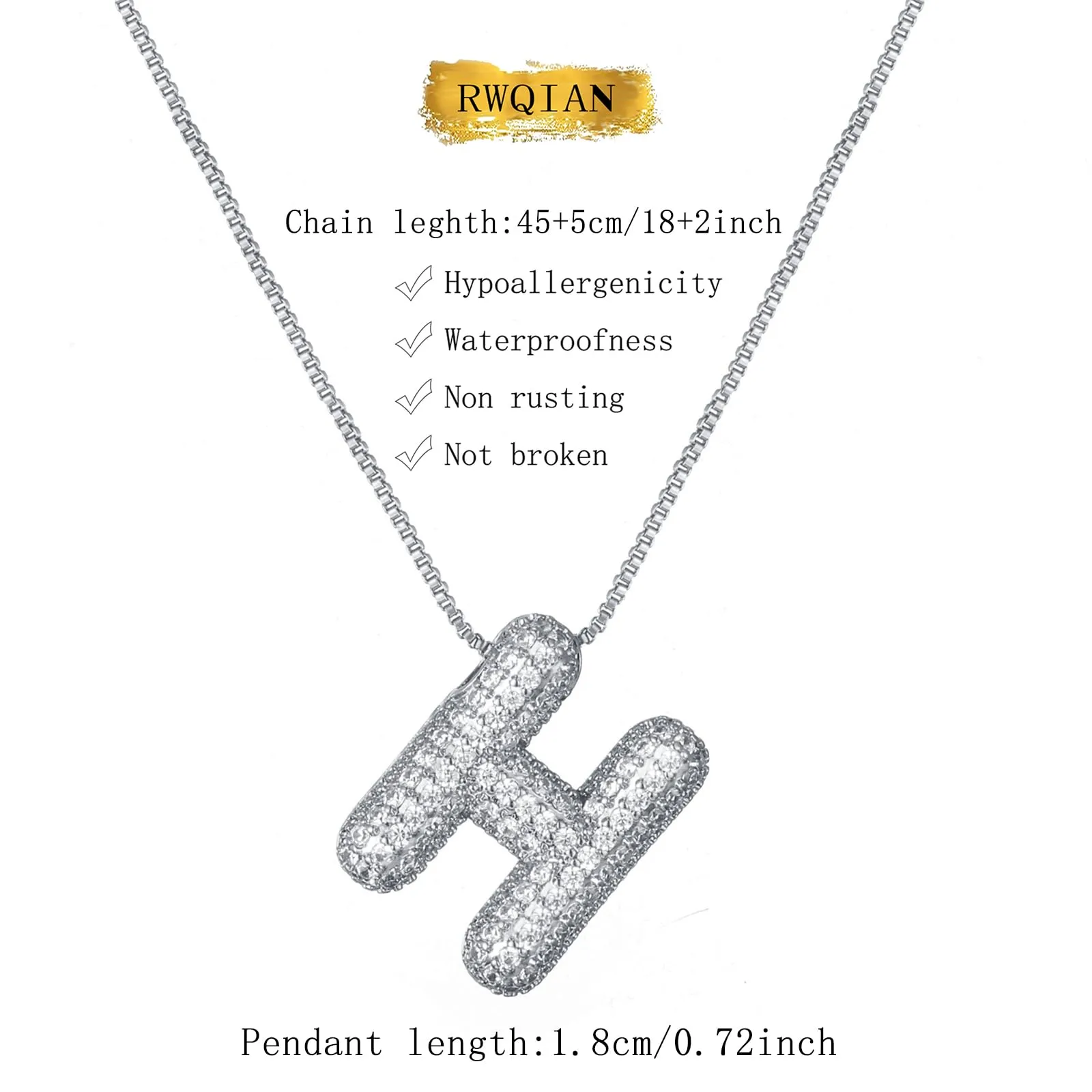 RWQIAN Bubble Initial Letter Chain Argento Delle Donne Balloon Sparkling Zirconia Lettera Pendente Collana Alfabeto H Gioielli Regali delle Donne - immagine 2