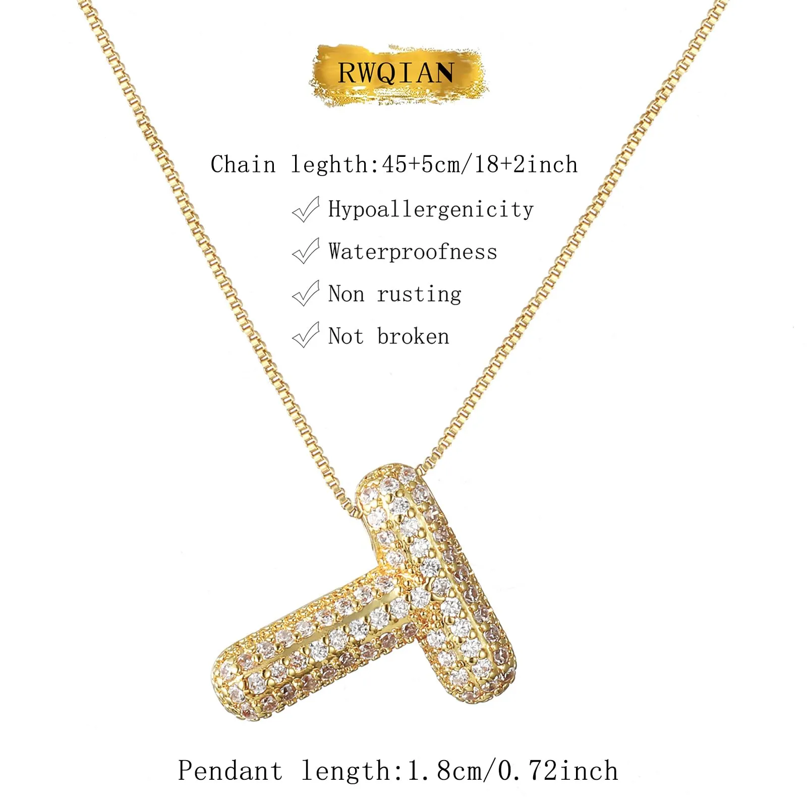 RWQIAN Bubble Initial Letter Chain Oro Delle Donne Balloon Sparkling Zirconia Lettera Pendente Collana Alfabeto T Gioielli Regali delle Donne - immagine 2