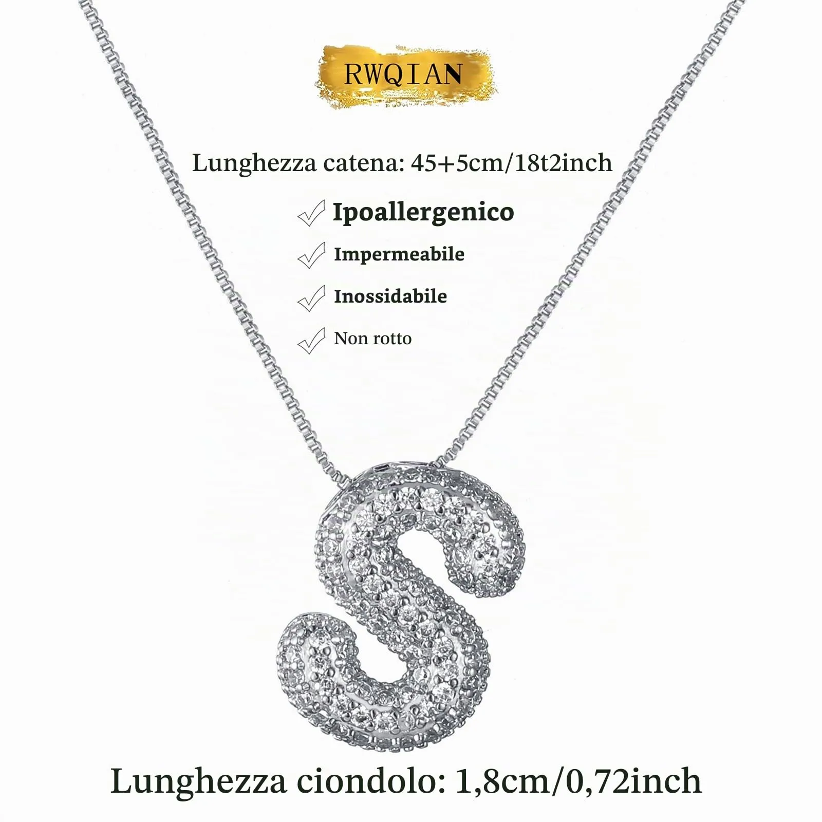 RWQIAN Bubble Initial Letter Chain Argento Delle Donne Balloon Sparkling Zirconia Lettera Pendente Collana Alfabeto S Gioielli Regali delle Donne - immagine 2