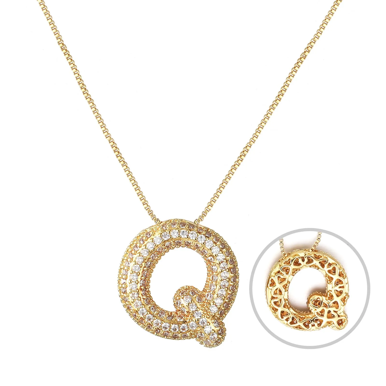 RWQIAN Bubble Initial Letter Chain Oro Delle Donne Balloon Sparkling Zirconia Lettera Pendente Collana Alfabeto Q Gioielli Regali delle Donne - immagine 1