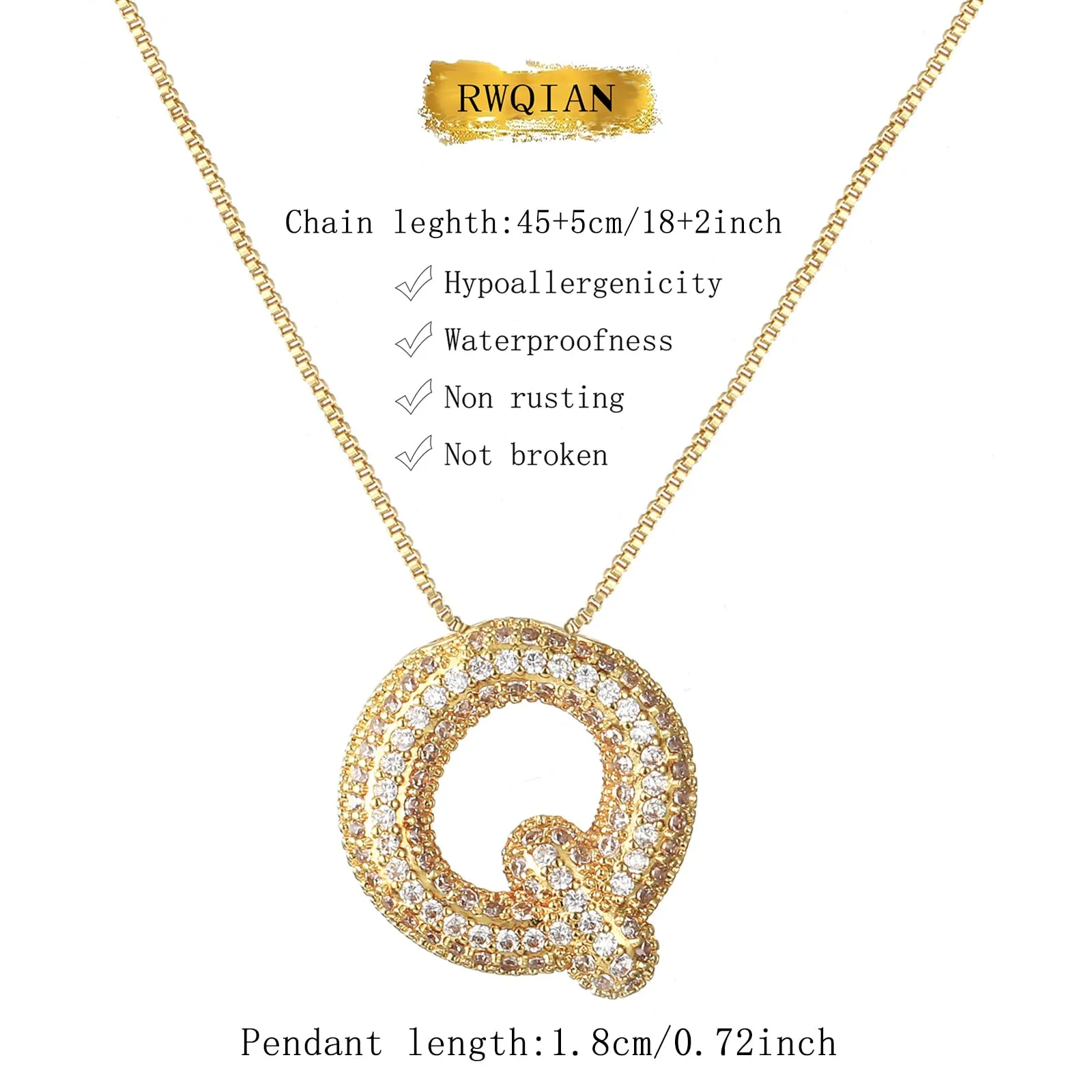 RWQIAN Bubble Initial Letter Chain Oro Delle Donne Balloon Sparkling Zirconia Lettera Pendente Collana Alfabeto Q Gioielli Regali delle Donne - immagine 2