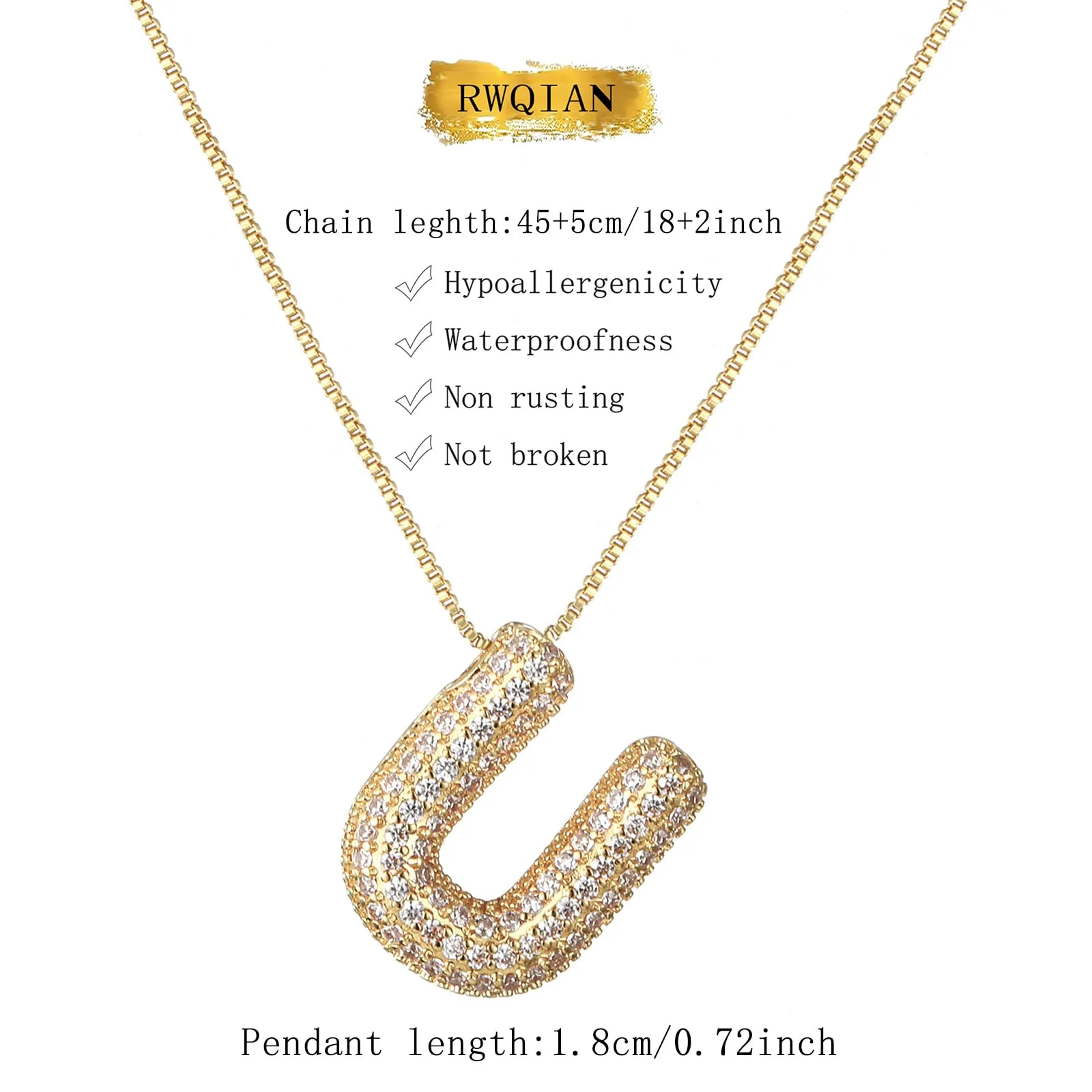 RWQIAN Bubble Initial Letter Chain Oro Delle Donne Balloon Sparkling Zirconia Lettera Pendente Collana Alfabeto U Gioielli Regali delle Donne - immagine 2