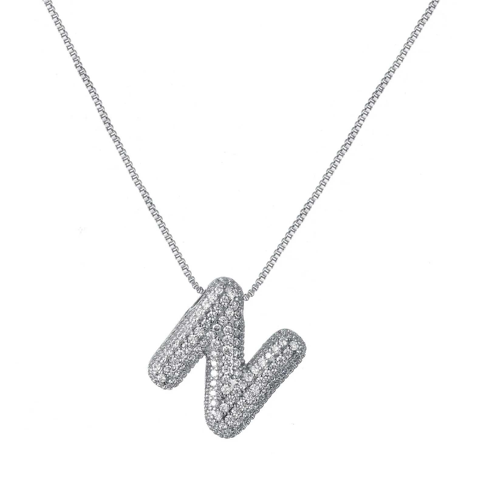 RWQIAN Bubble Initial Letter Chain Argento Delle Donne Balloon Sparkling Zirconia Lettera Pendente Collana Alfabeto N Gioielli Regali delle Donne - immagine 1