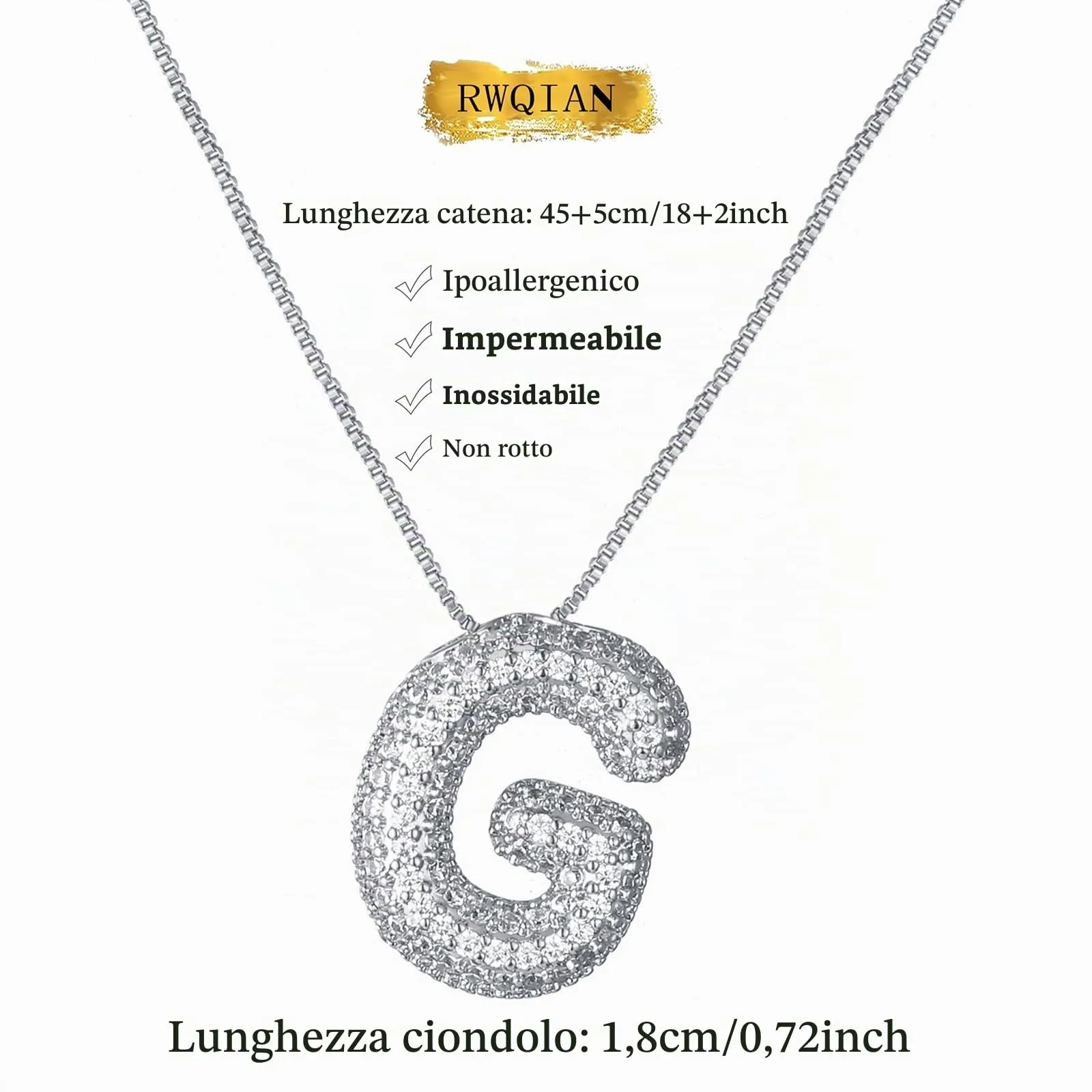 RWQIAN Bubble Initial Letter Chain Argento Delle Donne Balloon Sparkling Zirconia Lettera Pendente Collana Alfabeto G Gioielli Regali delle Donne - immagine 2