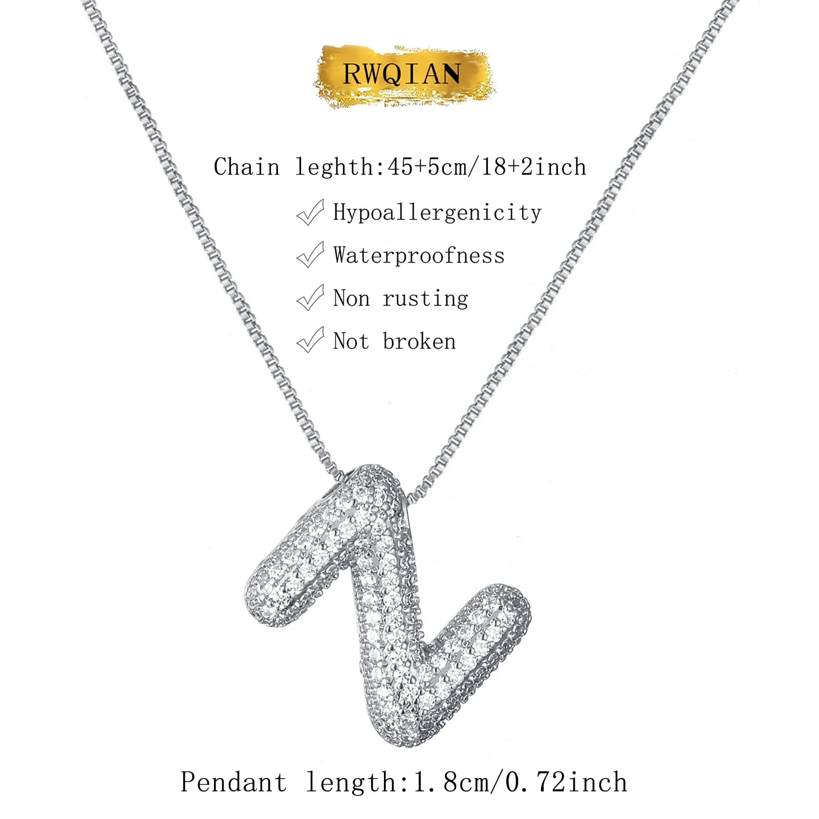 RWQIAN Bubble Initial Letter Chain Argento Delle Donne Balloon Sparkling Zirconia Lettera Pendente Collana Alfabeto Z Gioielli Regali delle Donne - immagine 2