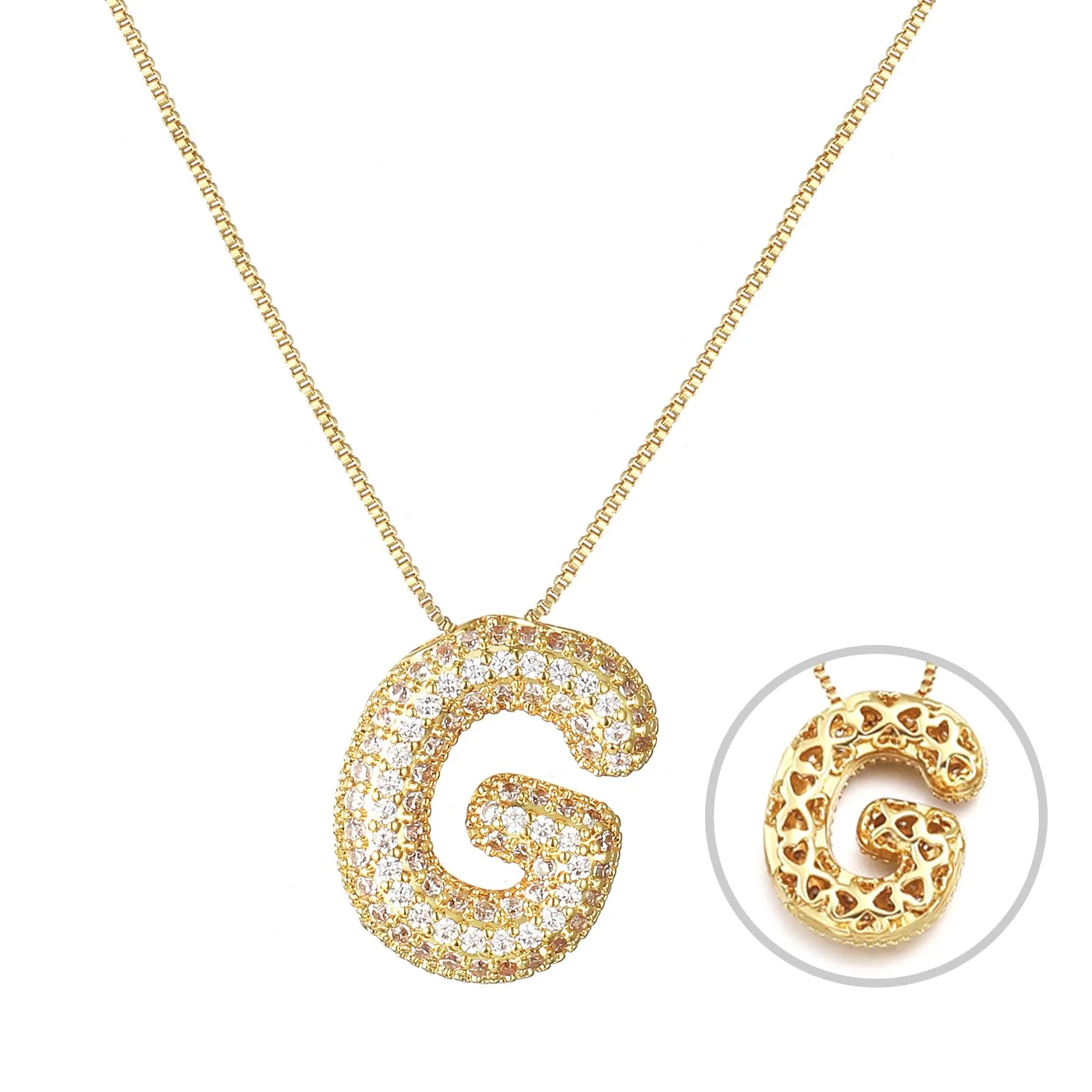 RWQIAN Bubble Initial Letter Chain Oro Delle Donne Balloon Sparkling Zirconia Lettera Pendente Collana Alfabeto G Gioielli Regali delle Donne - immagine 1
