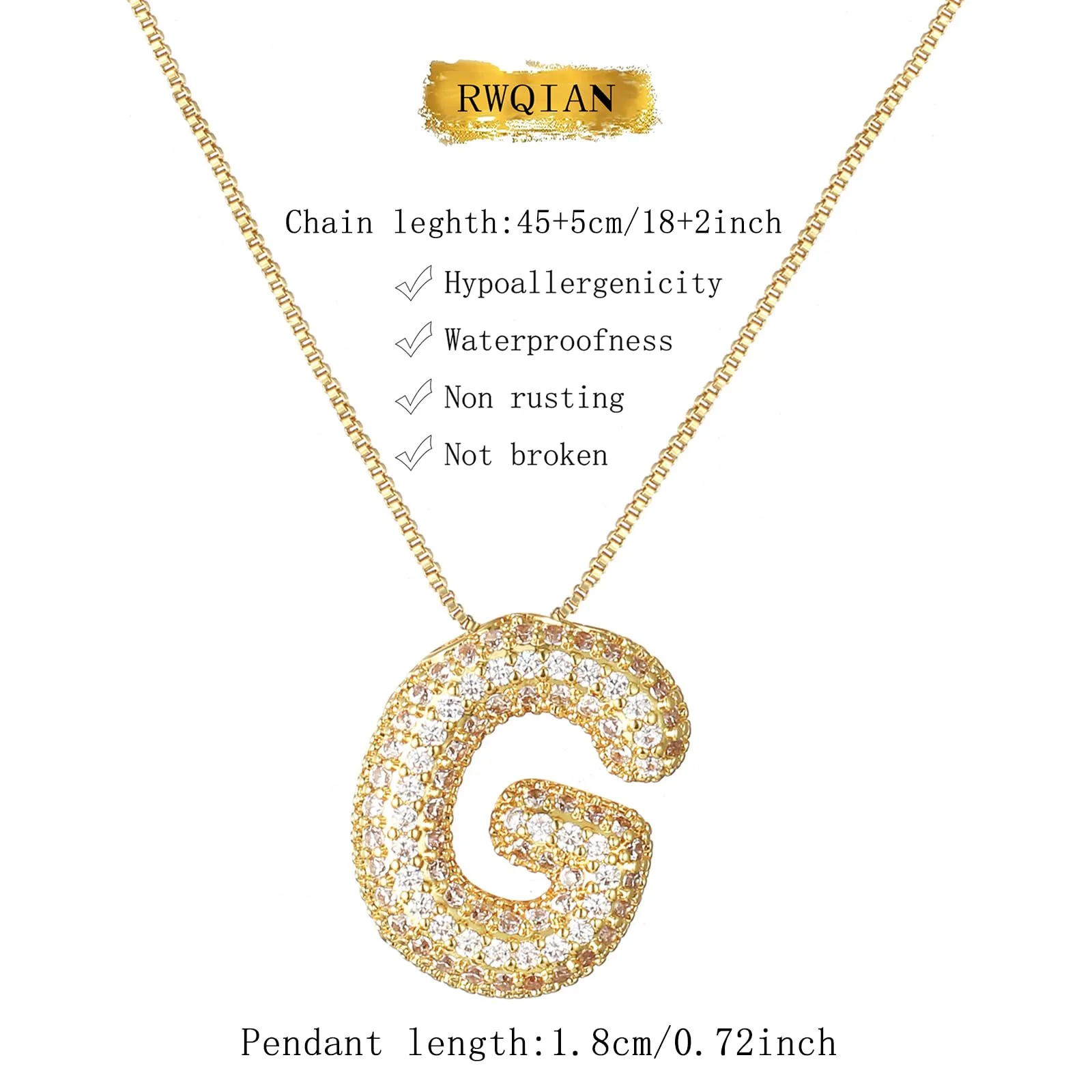 RWQIAN Bubble Initial Letter Chain Oro Delle Donne Balloon Sparkling Zirconia Lettera Pendente Collana Alfabeto G Gioielli Regali delle Donne - immagine 2