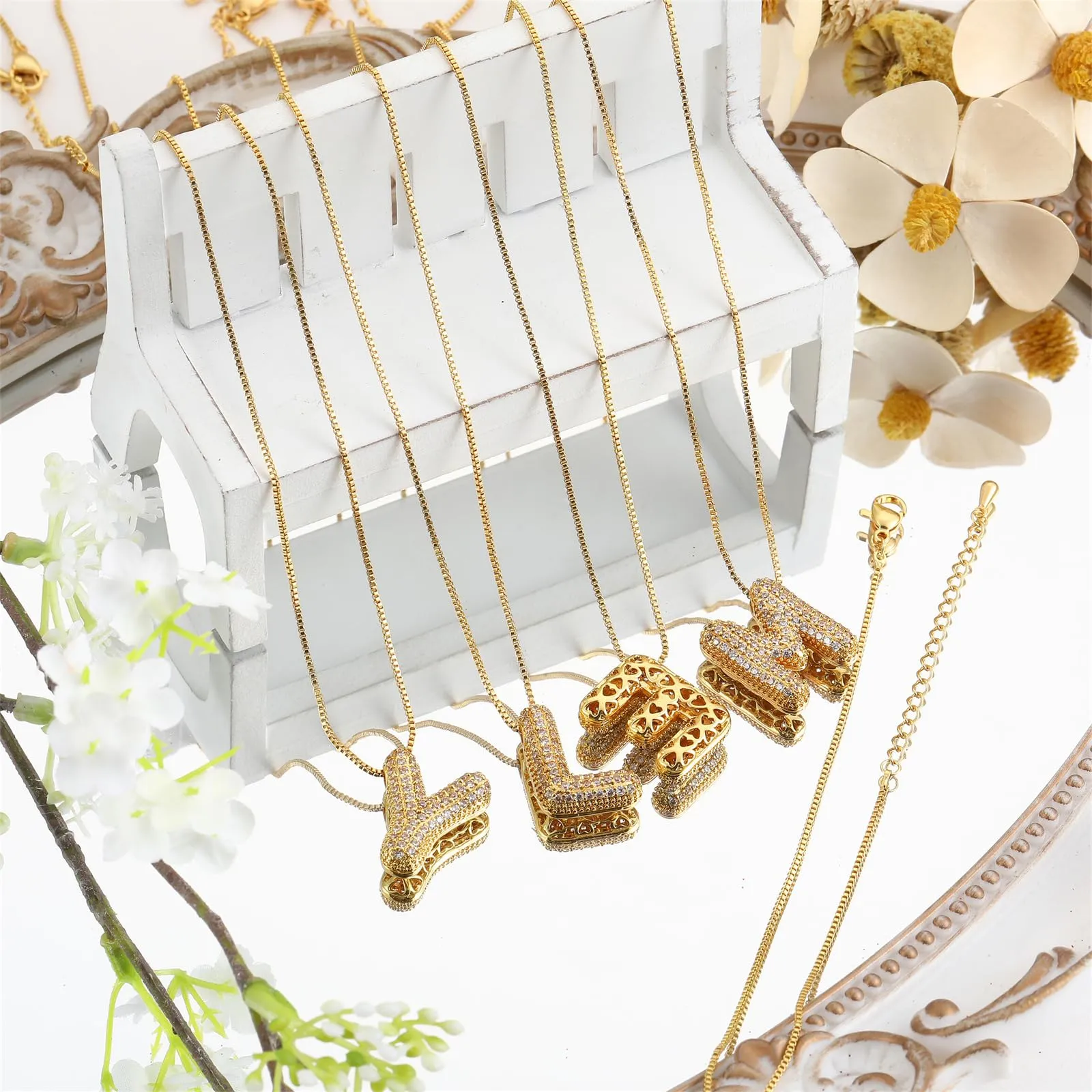 RWQIAN Bubble Initial Letter Chain Oro Delle Donne Balloon Sparkling Zirconia Lettera Pendente Collana Alfabeto G Gioielli Regali delle Donne - immagine 5