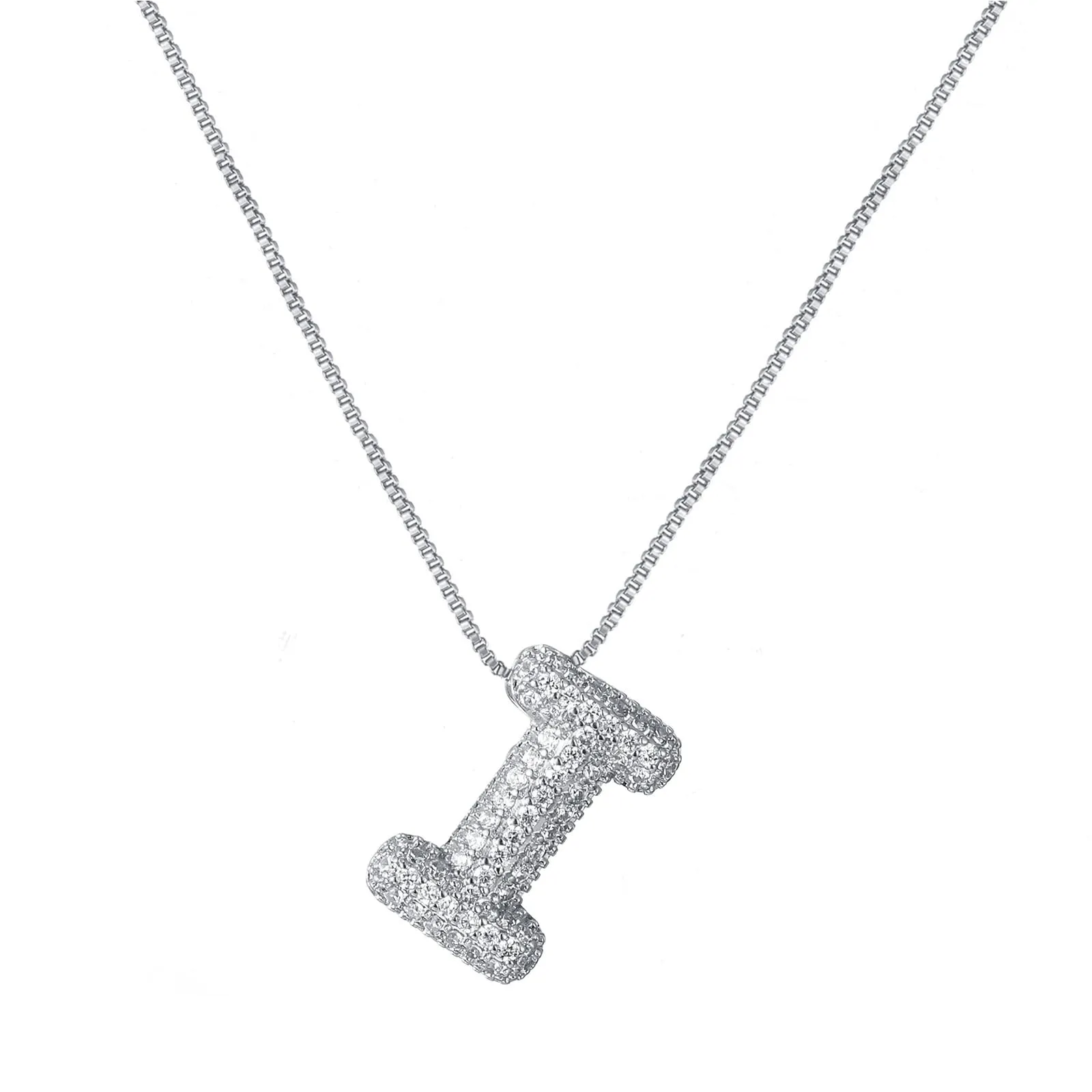 RWQIAN Bubble Initial Letter Chain Argento Delle Donne Balloon Sparkling Zirconia Lettera Pendente Collana Alfabeto I Gioielli Regali delle Donne - immagine 1