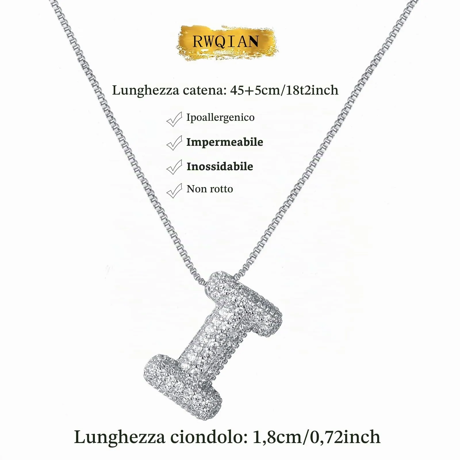 RWQIAN Bubble Initial Letter Chain Argento Delle Donne Balloon Sparkling Zirconia Lettera Pendente Collana Alfabeto I Gioielli Regali delle Donne - immagine 2