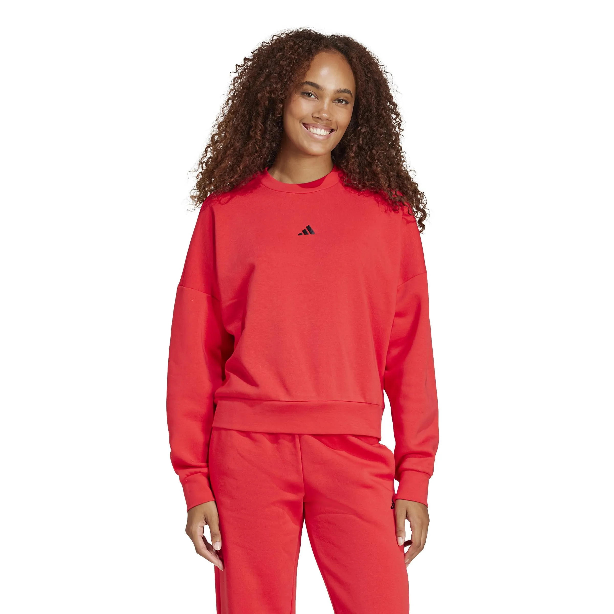 Adidas Felpa a Maniche Lunghe da Donna Essentials Small Logo Feel Cozy (Confezione da 1), Rubino Puro/Nero, XXL - immagine 2