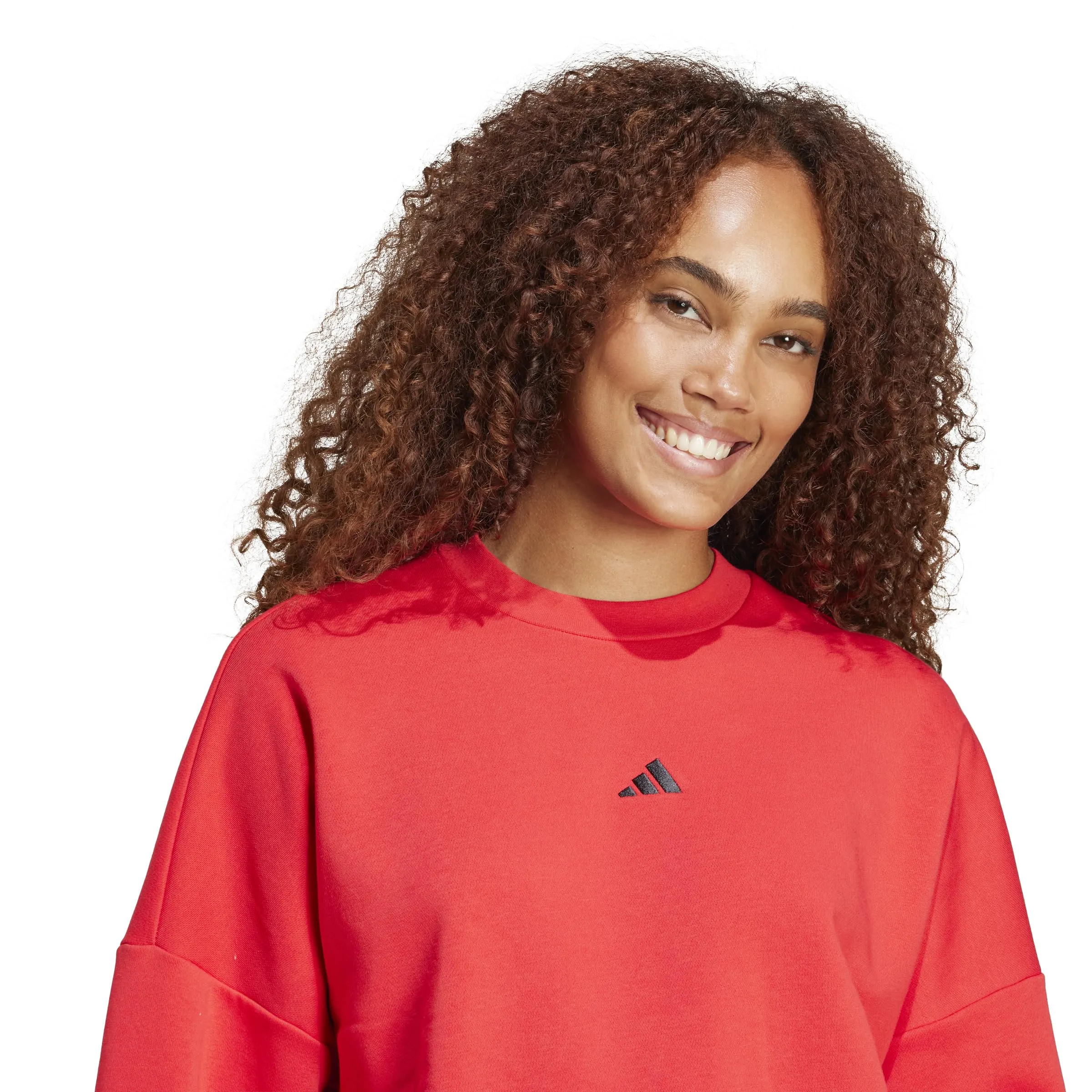 Adidas Felpa a Maniche Lunghe da Donna Essentials Small Logo Feel Cozy (Confezione da 1), Rubino Puro/Nero, XXL - immagine 5