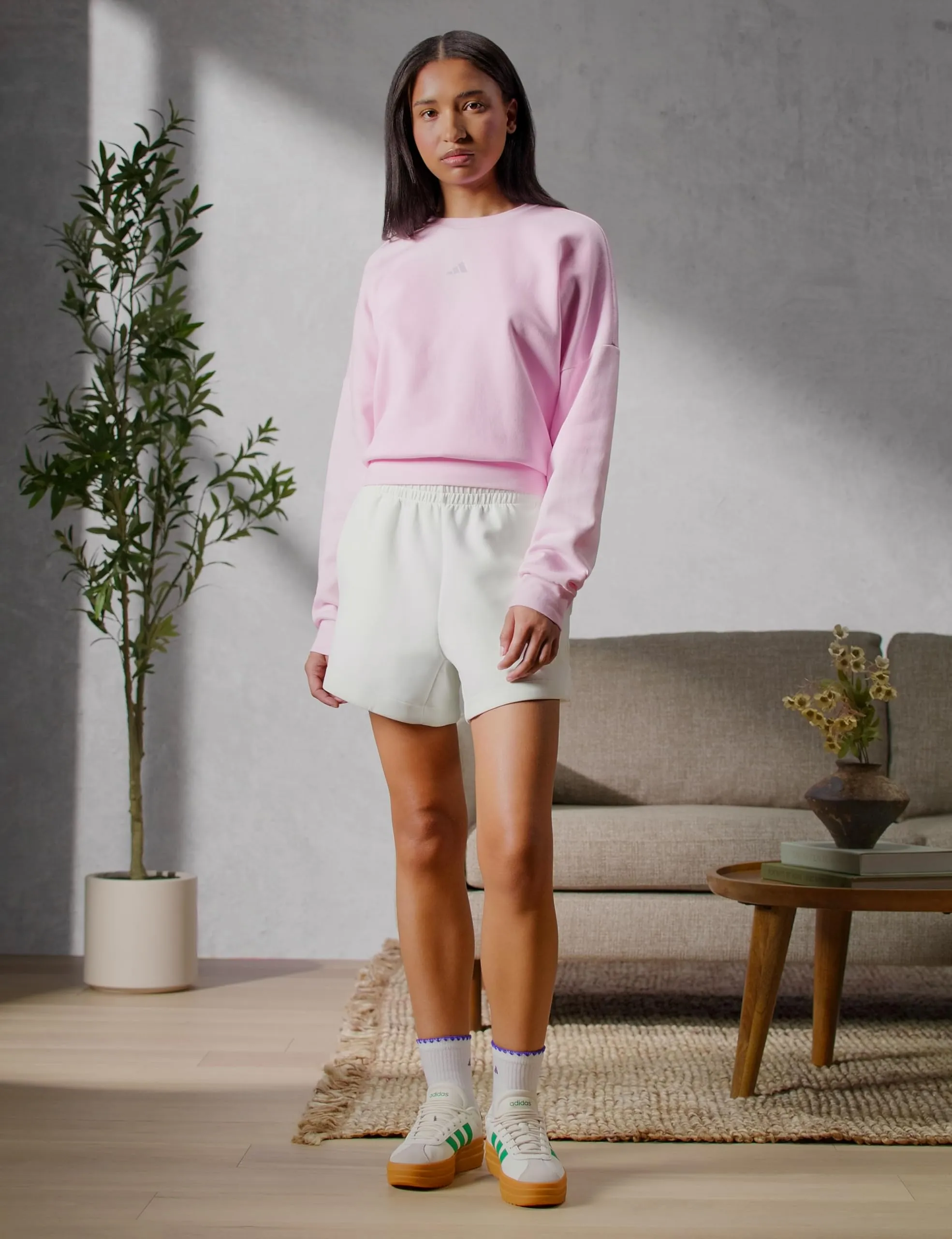 Adidas Essentials Small Logo Feel Cozy Felpa a Maniche Lunghe da Donna (Confezione da 1), Rosa Trasparente/Bianco, S - immagine 5