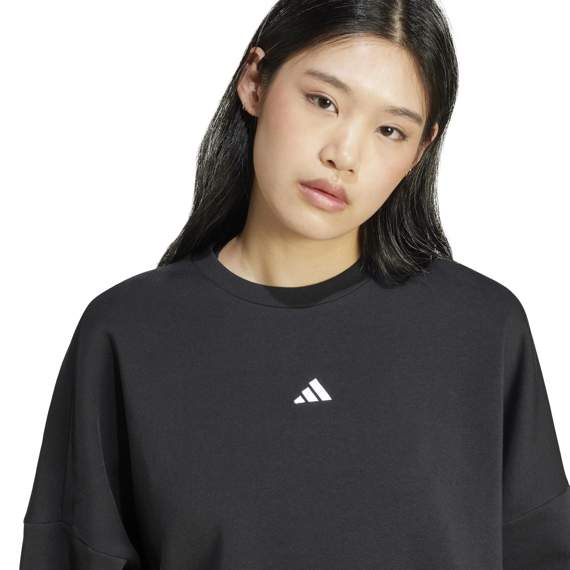 Adidas Essentials Small Logo Feel Cozy Felpa a Maniche Lunghe da Donna (Confezione da 1), Nero/Bianco, XXS - immagine 5