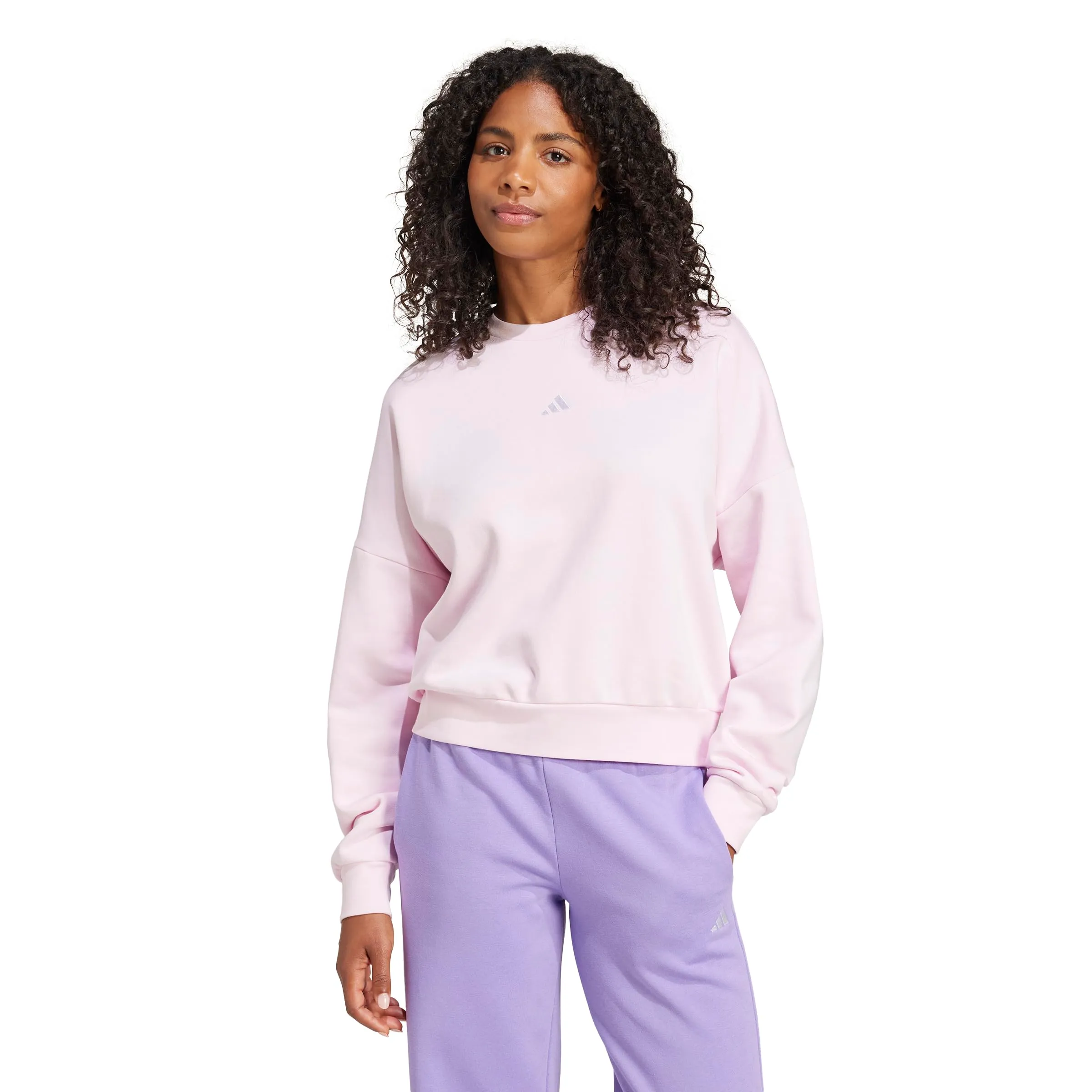 Adidas Essentials Small Logo Feel Cozy - Felpa da Donna, Rosa Trasparente/Bianco, M - immagine 1
