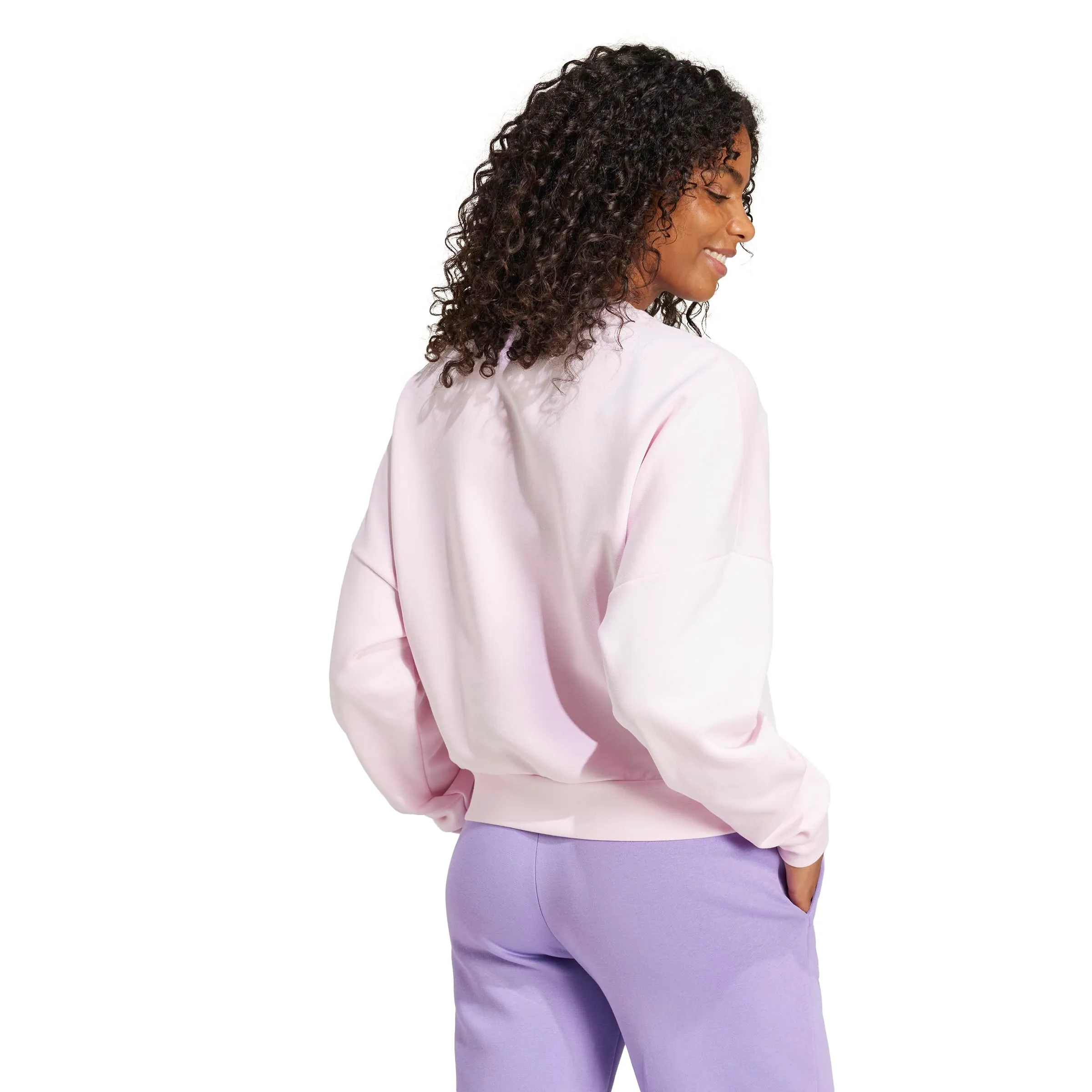 Adidas Essentials Small Logo Feel Cozy - Felpa da Donna, Rosa Trasparente/Bianco, M - immagine 3