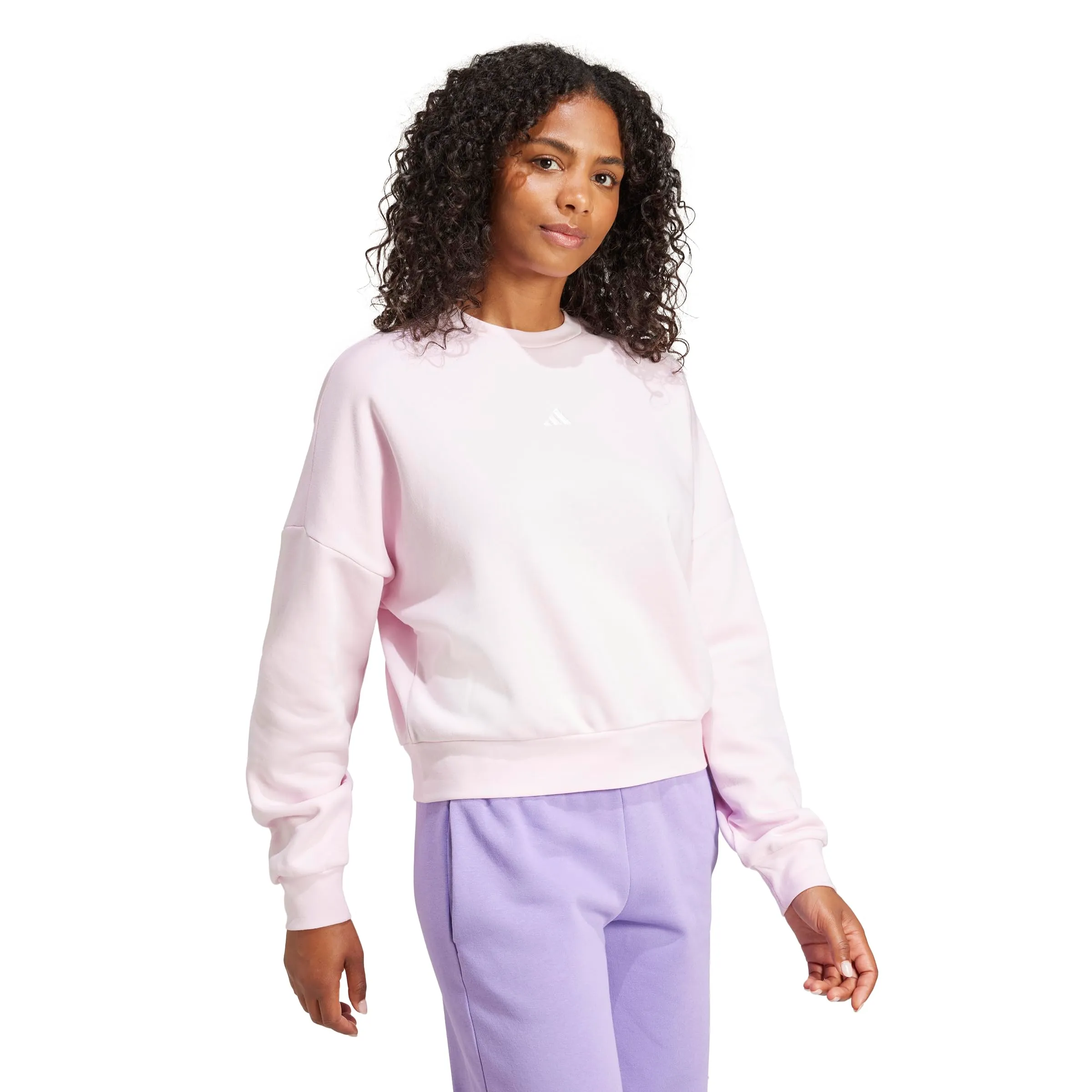 Adidas Essentials Small Logo Feel Cozy - Felpa da Donna, Rosa Trasparente/Bianco, M - immagine 4
