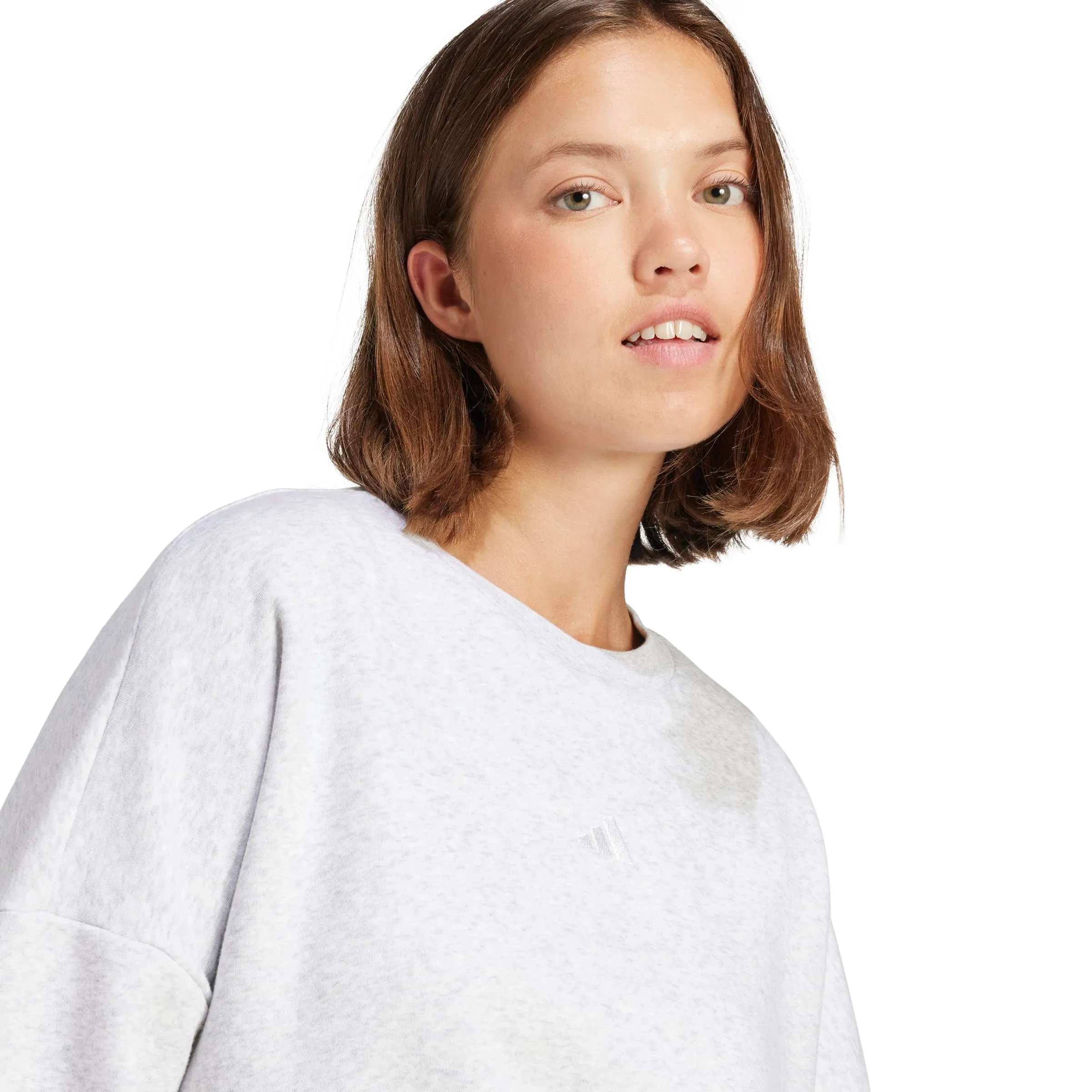 Adidas Felpa da Donna Essentials Small Logo Feel Cozy, Grigio Chiaro Melange/Bianco, XS - immagine 5